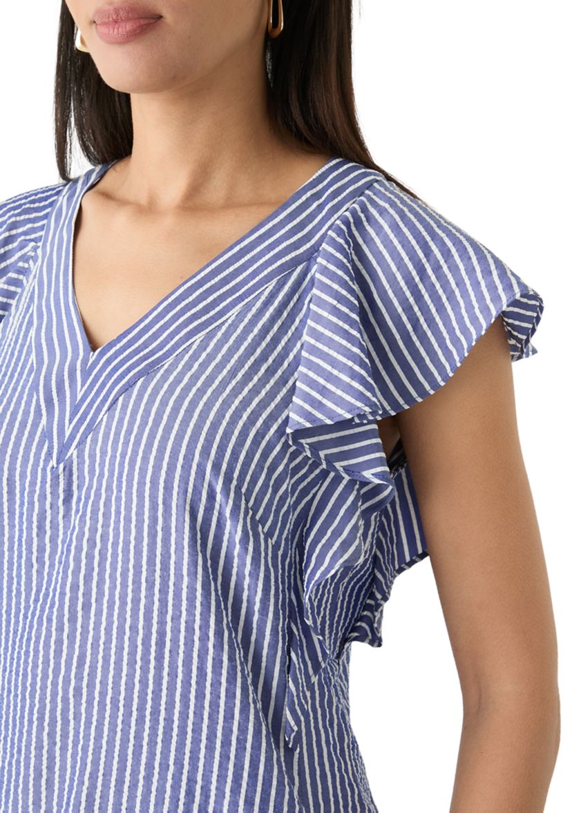 Womens Short Sleeve V-Neck Stripe Print A-Line Dress