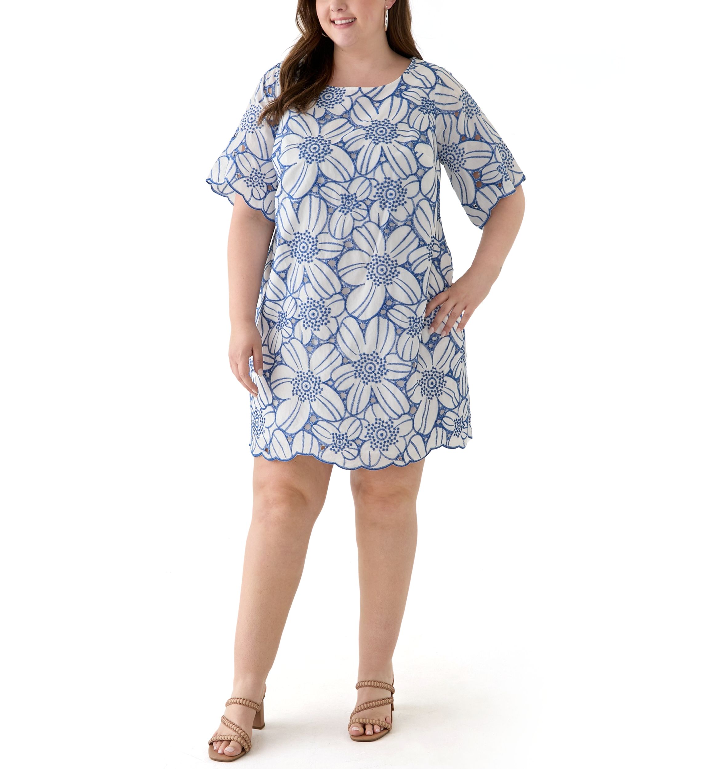 Plus Size Short Sleeve Crew Neck Floral Print Dress