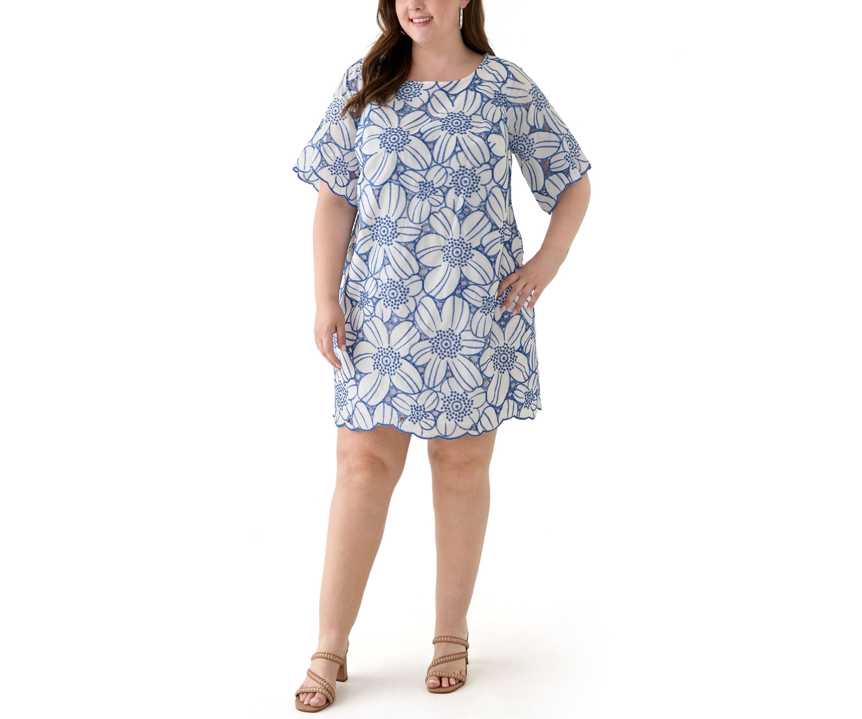 Plus Size Short Sleeve Crew Neck Floral Print Dress