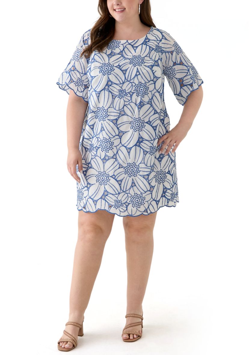 Plus Size Short Sleeve Crew Neck Floral Print Dress