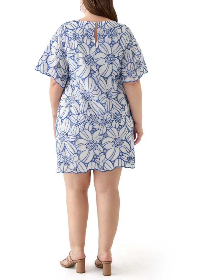 Plus Size Short Sleeve Crew Neck Floral Print Dress