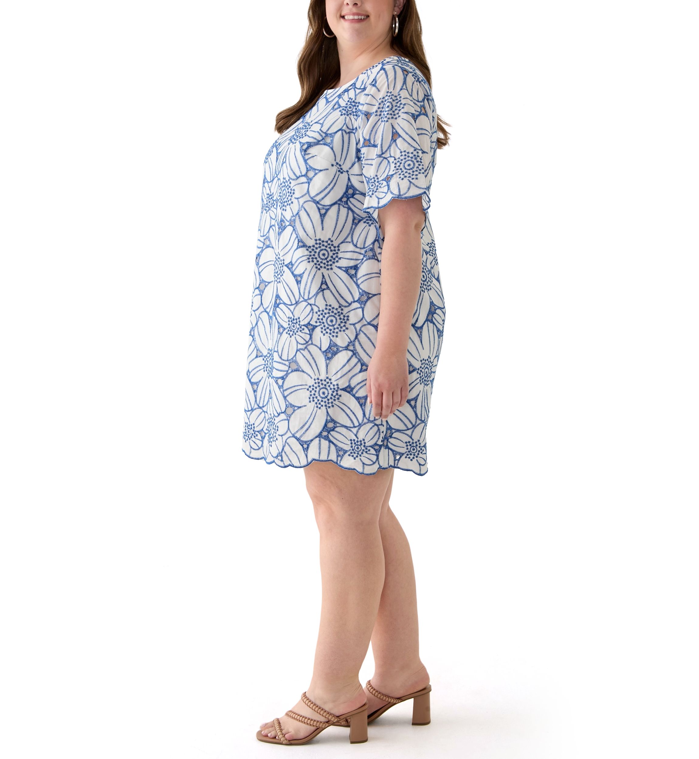 Plus Size Short Sleeve Crew Neck Floral Print Dress