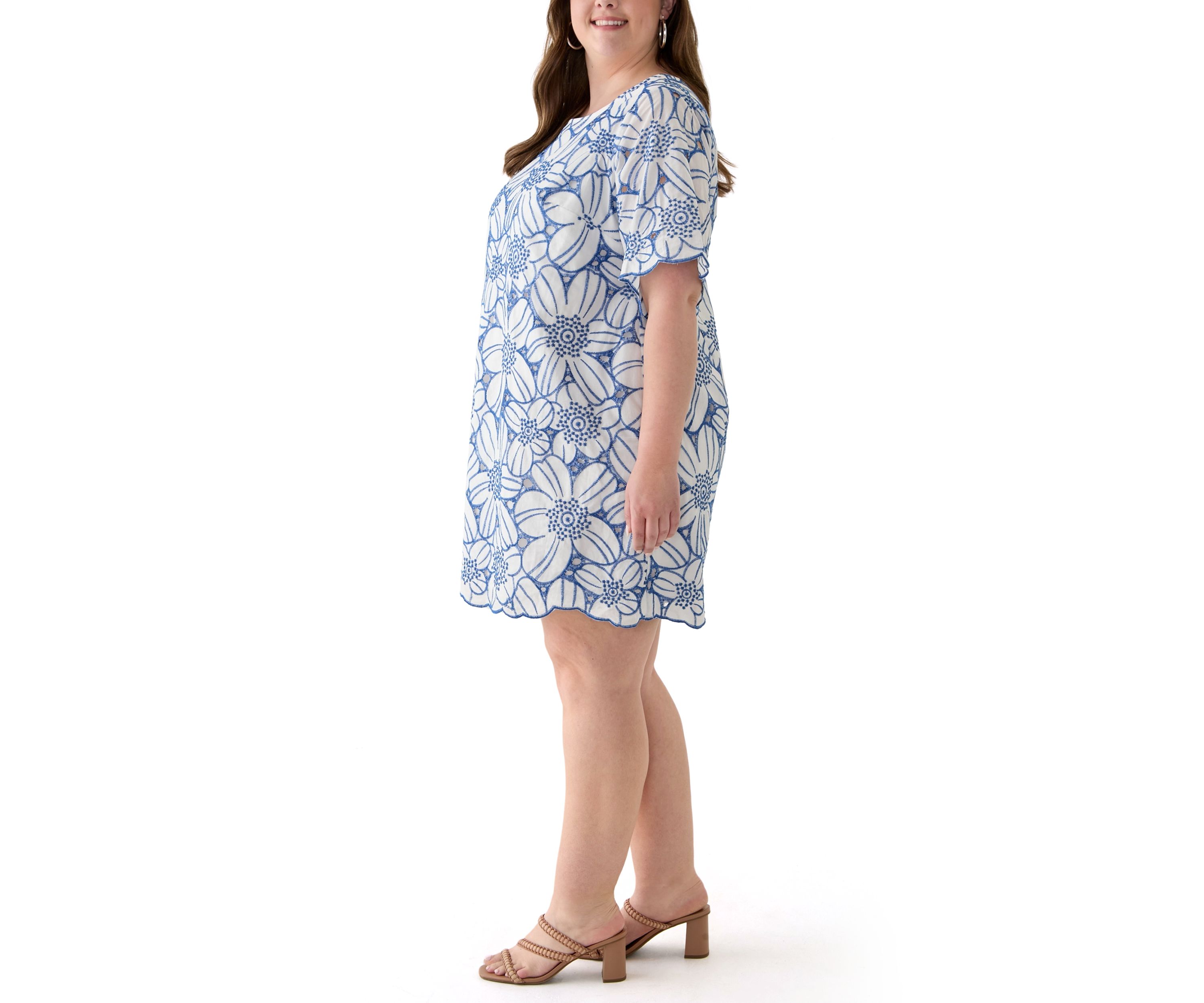 Plus Size Short Sleeve Crew Neck Floral Print Dress