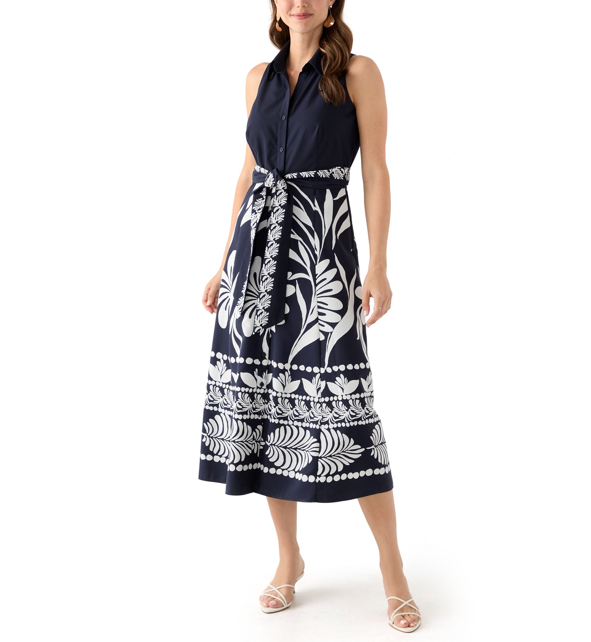 Womens Leaf Printed Shirtdress