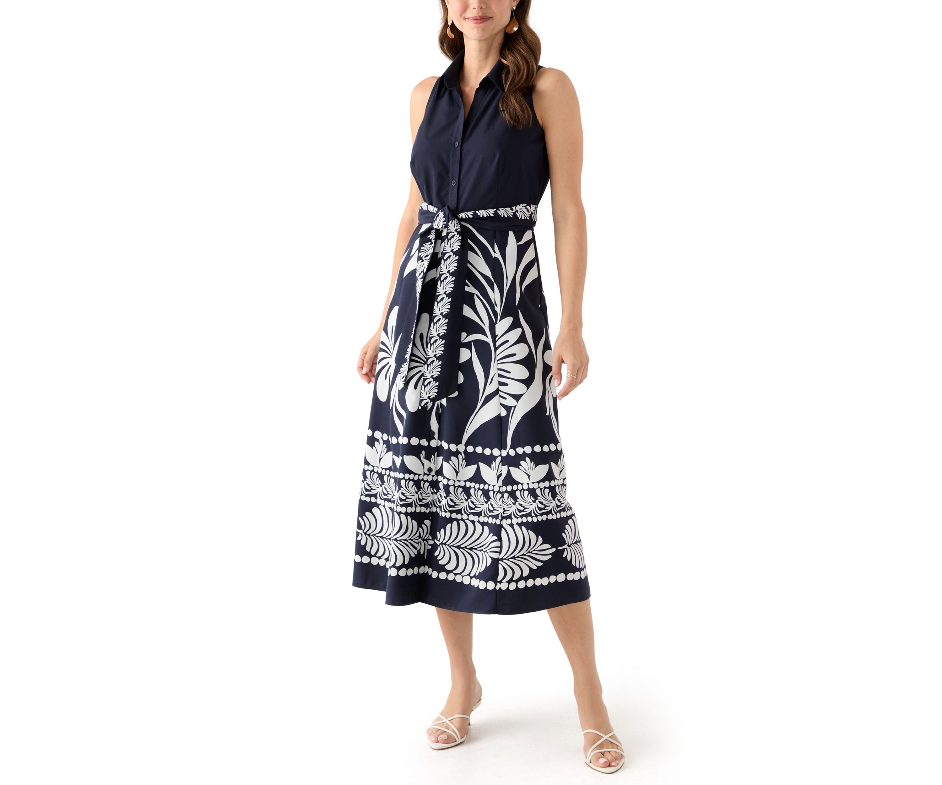 Womens Leaf Printed Shirtdress