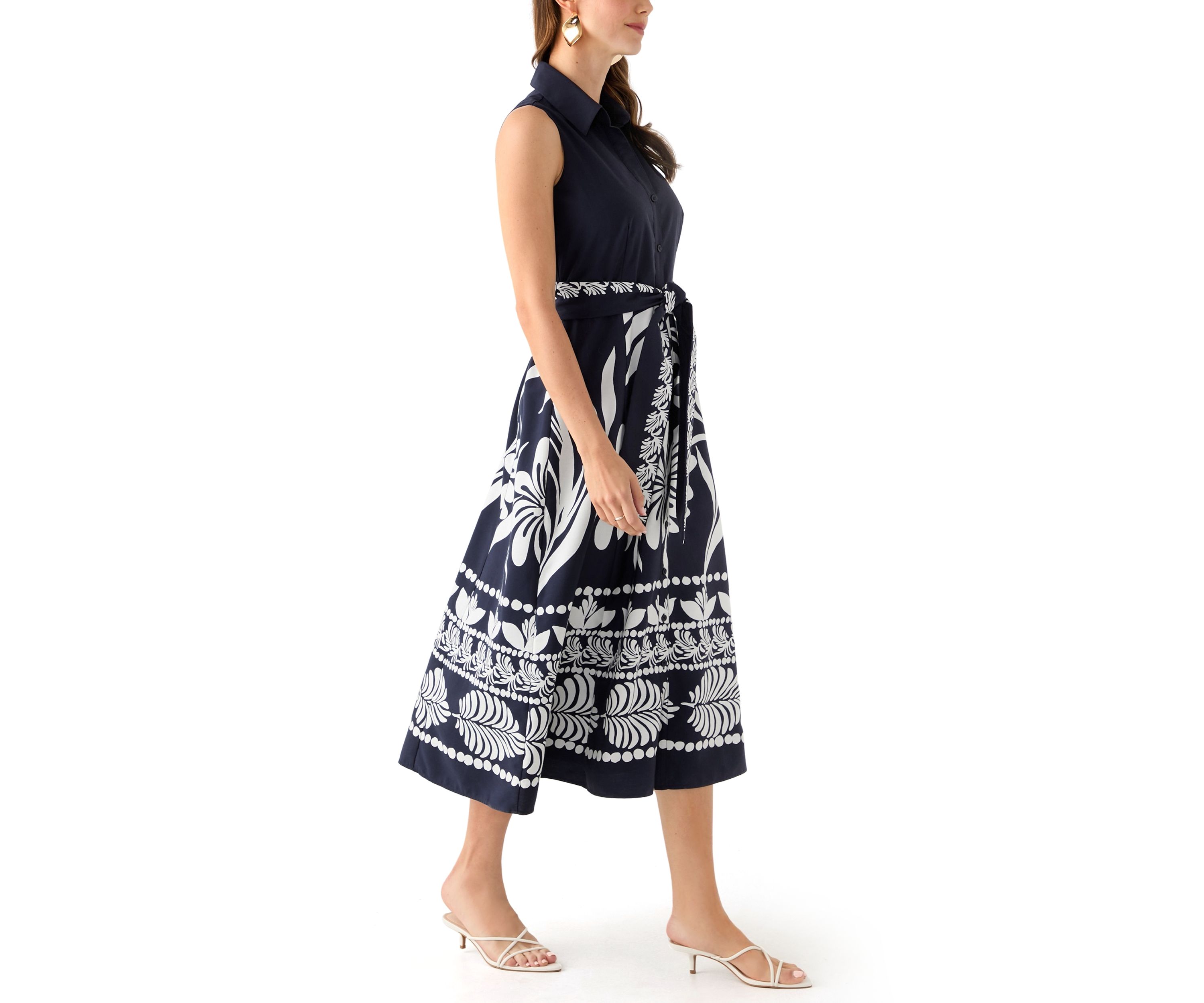 Womens Leaf Printed Shirtdress