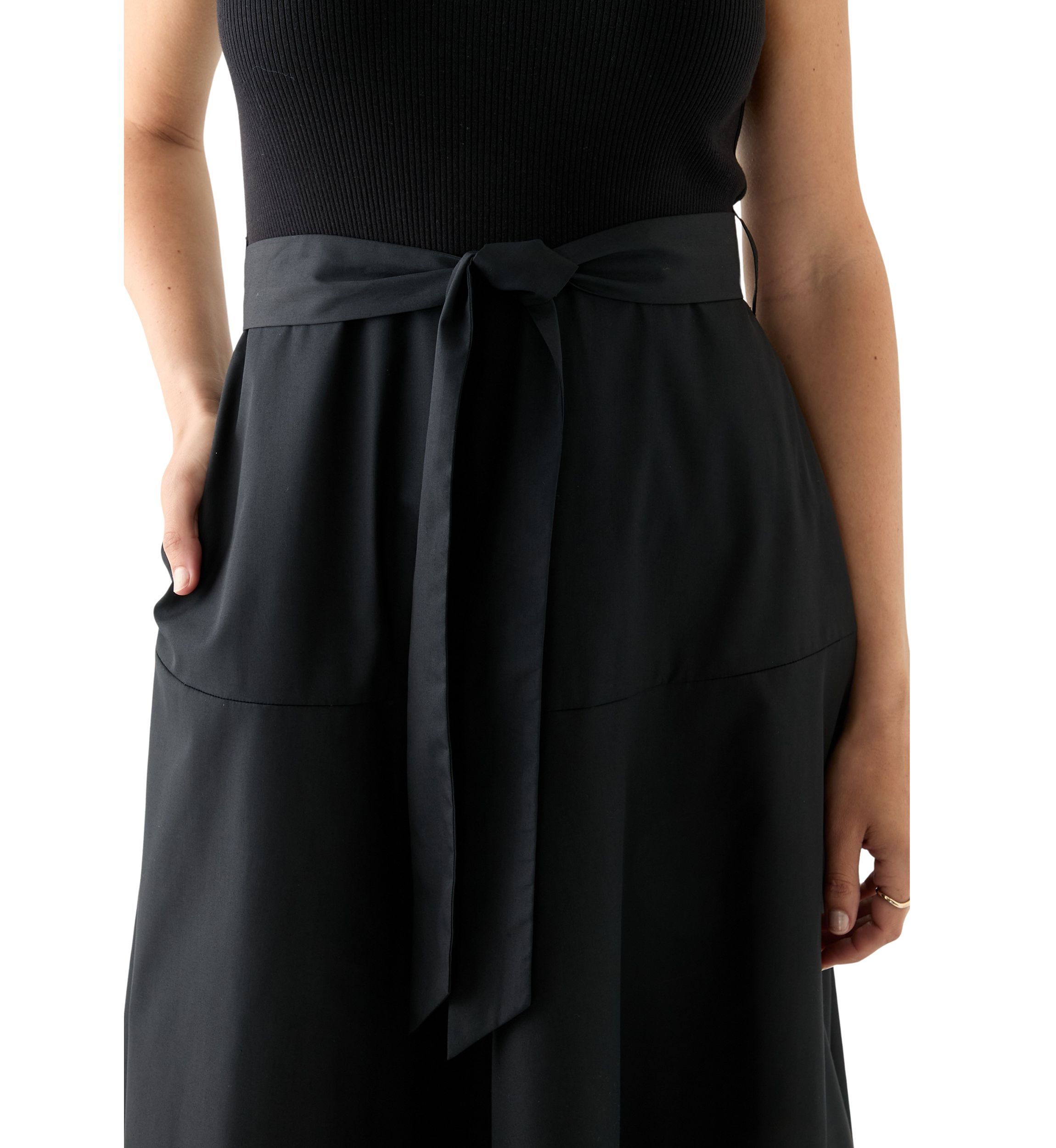 Womens Cap Sleeve Crew Neck Solid Belted A-Line Dress