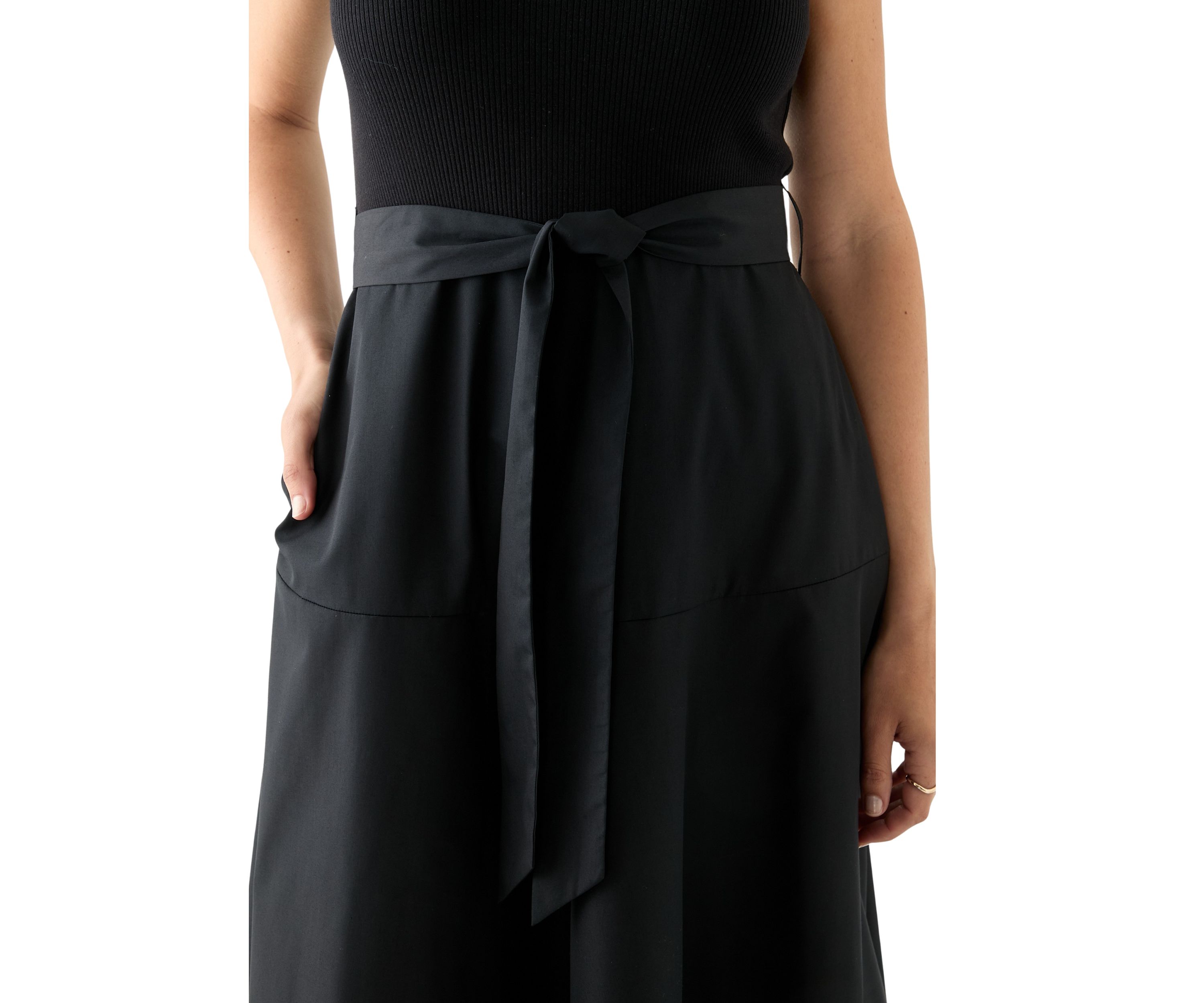 Womens Cap Sleeve Crew Neck Solid Belted A-Line Dress