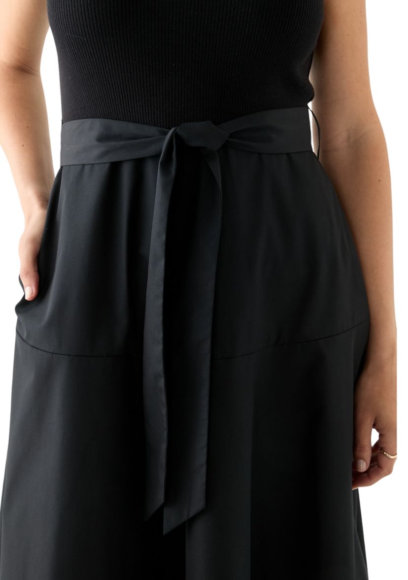 Womens Cap Sleeve Crew Neck Solid Belted A-Line Dress