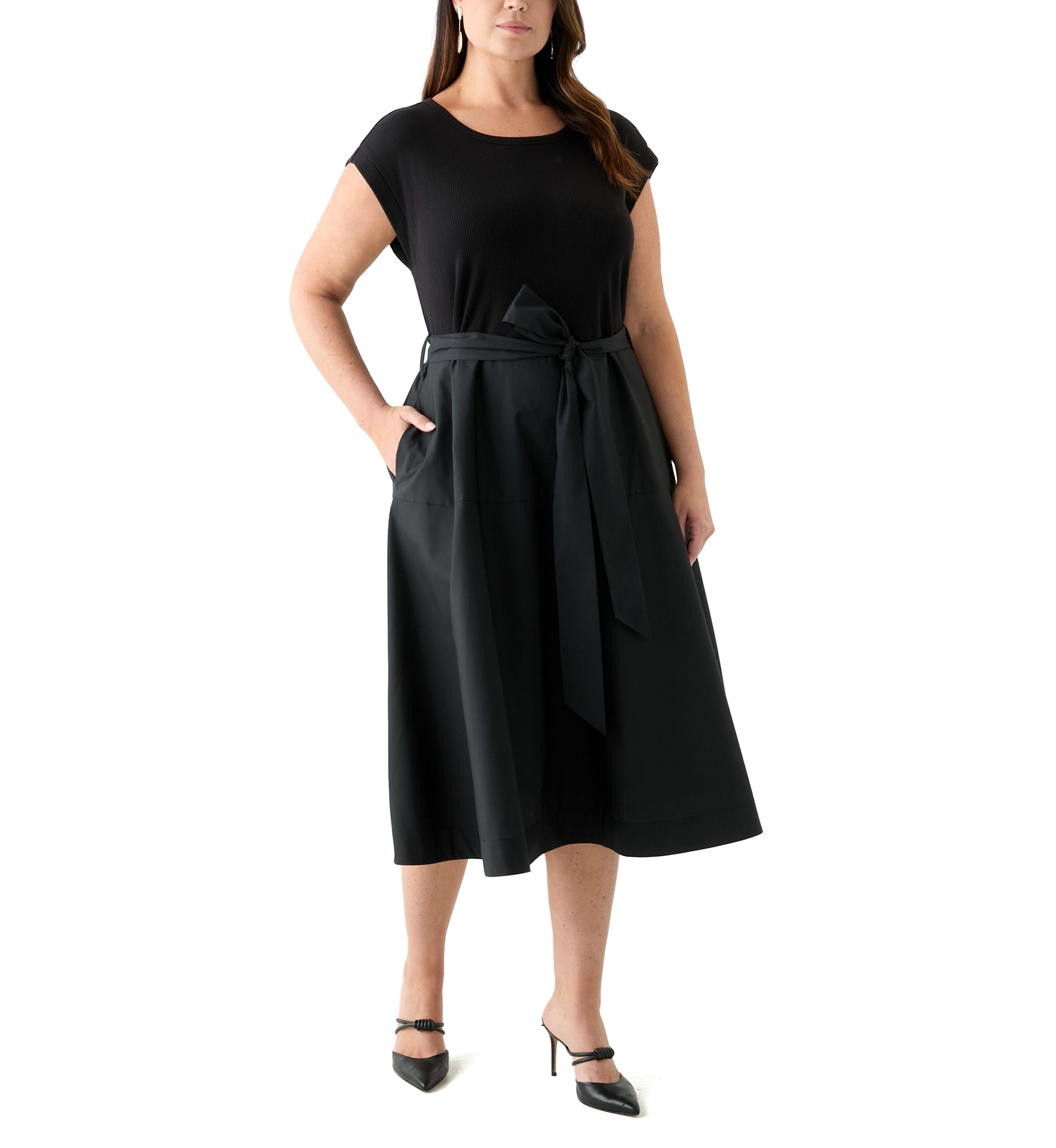 Plus Size Short Sleeve Belted Dress