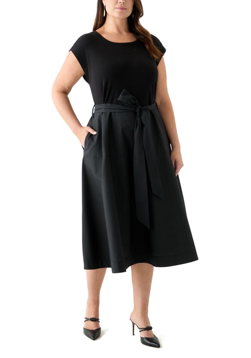 Plus Size Short Sleeve Belted Dress