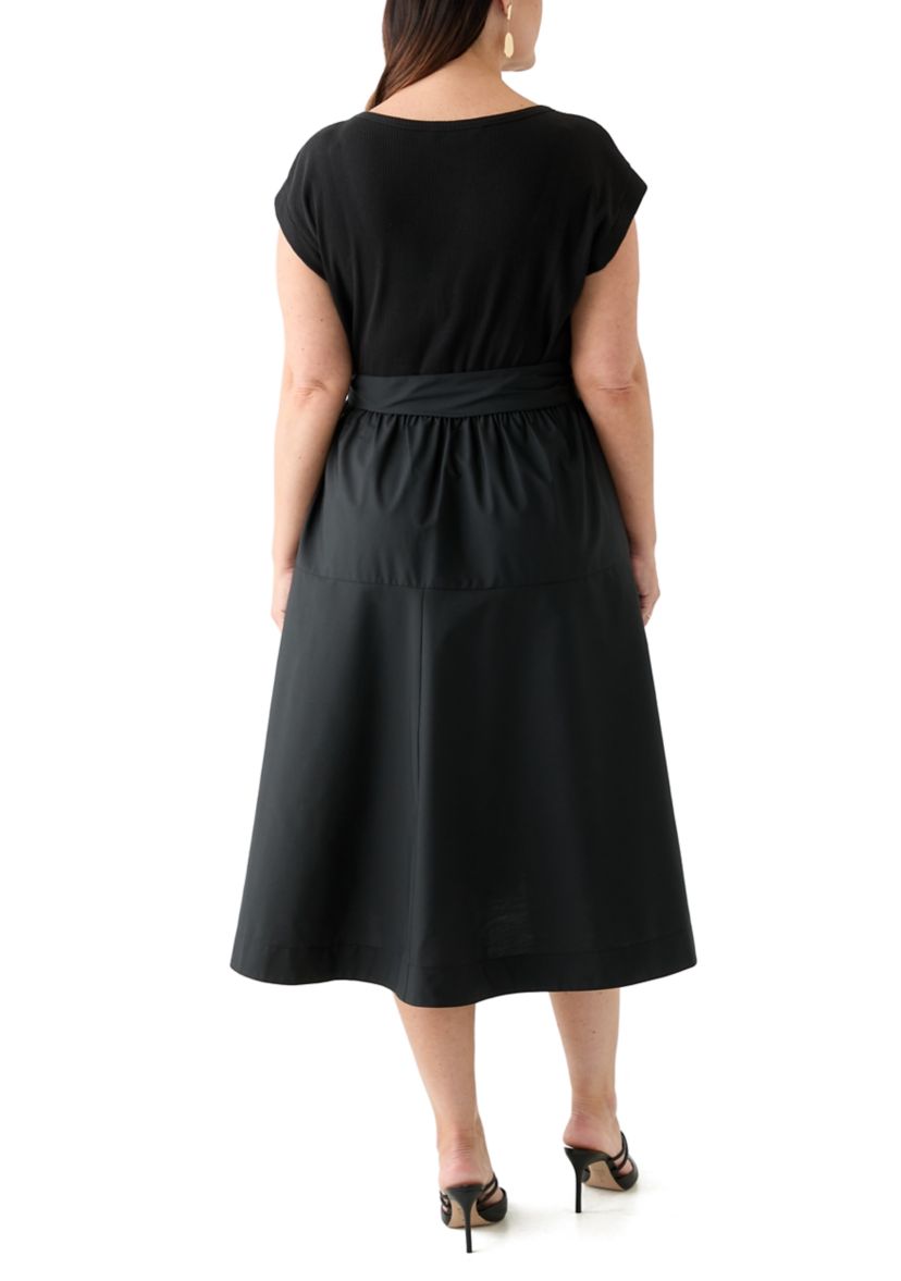 Plus Size Short Sleeve Belted Dress