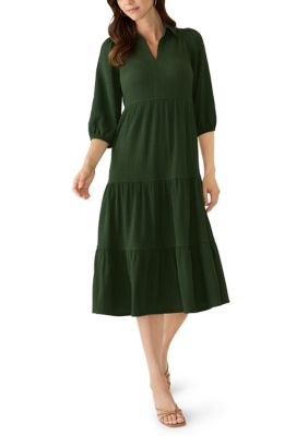52seven Women's 3/4 Sleeve Knit A-Line Midi Dress