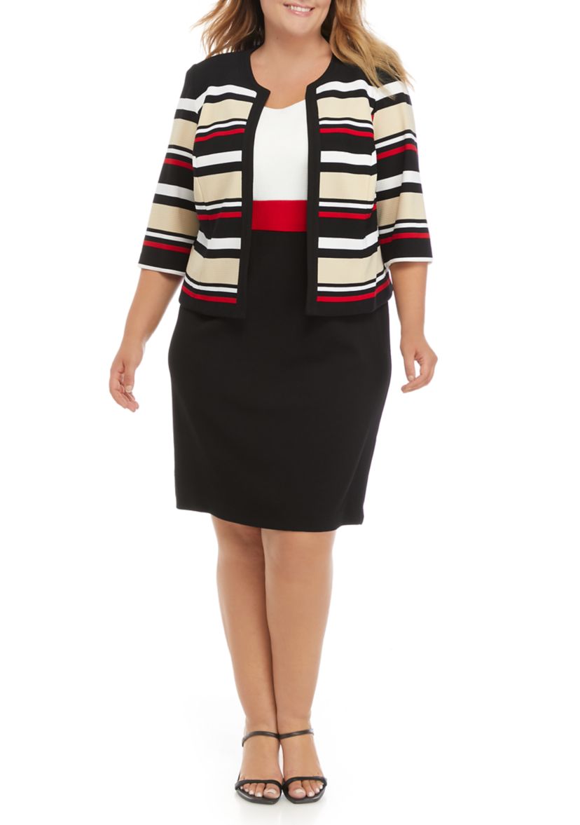 Plus Size Multi Stripe Jacket Dress