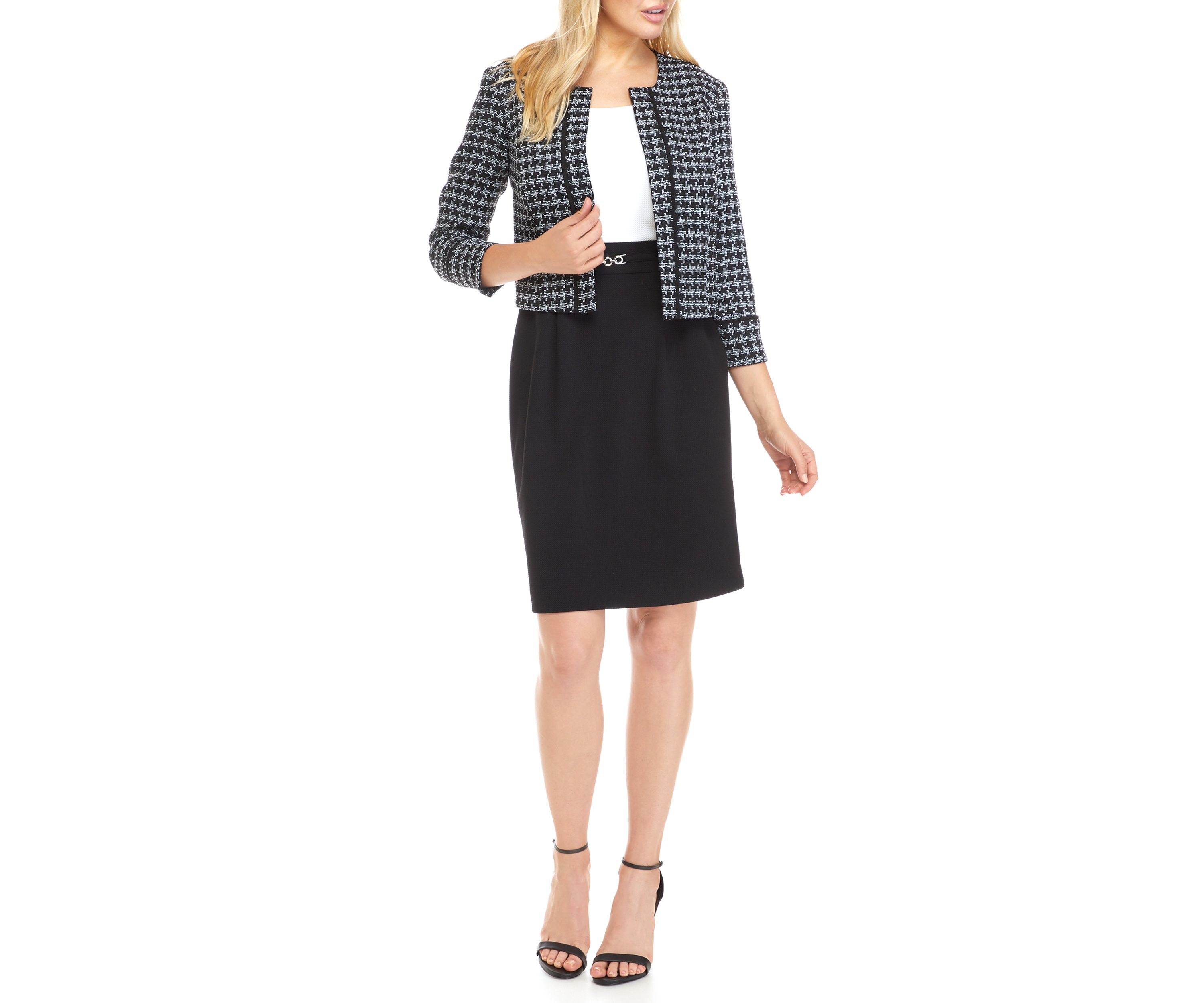 Womens Houndstooth Color Block Jacket Dress