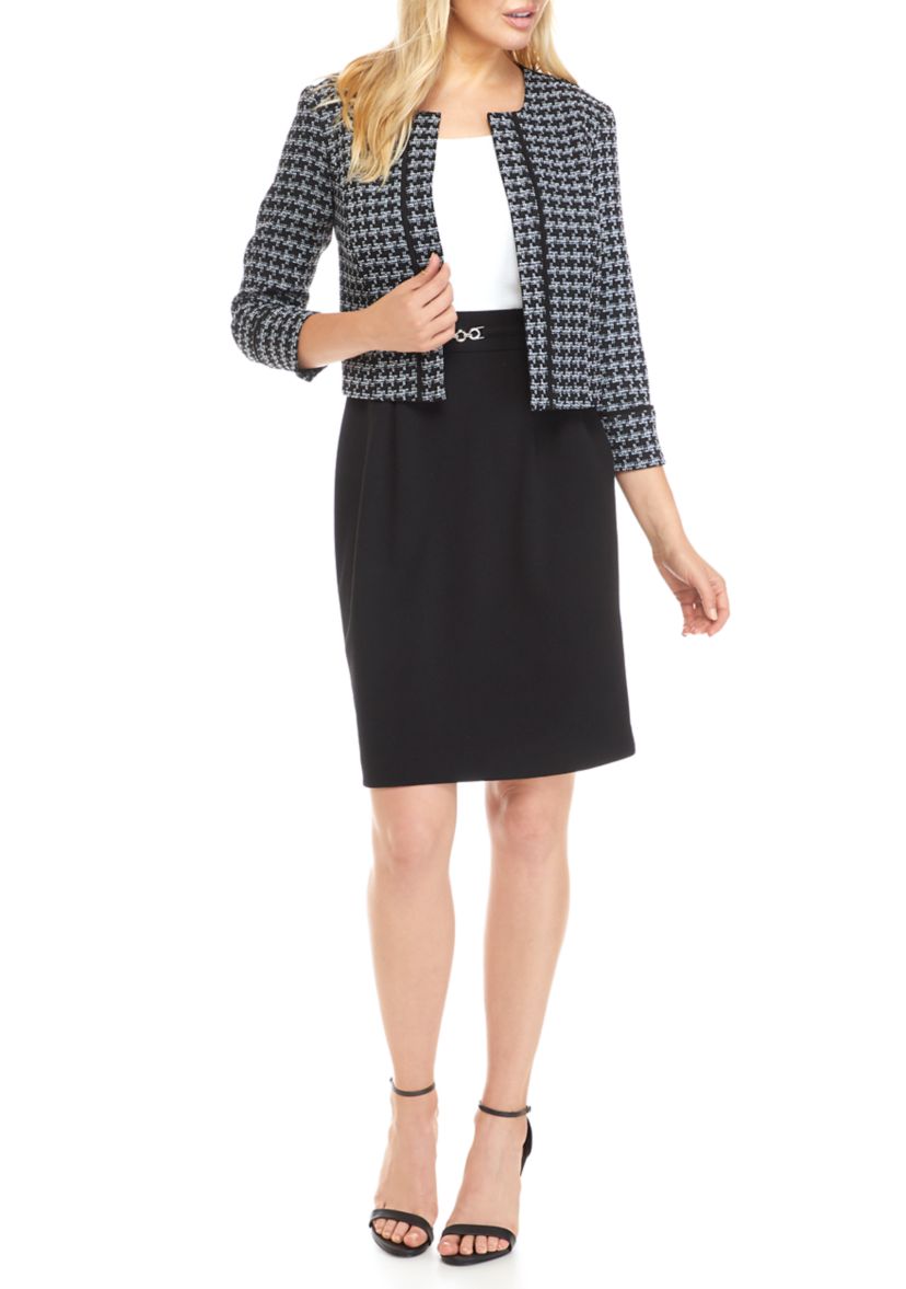 Womens Houndstooth Color Block Jacket Dress