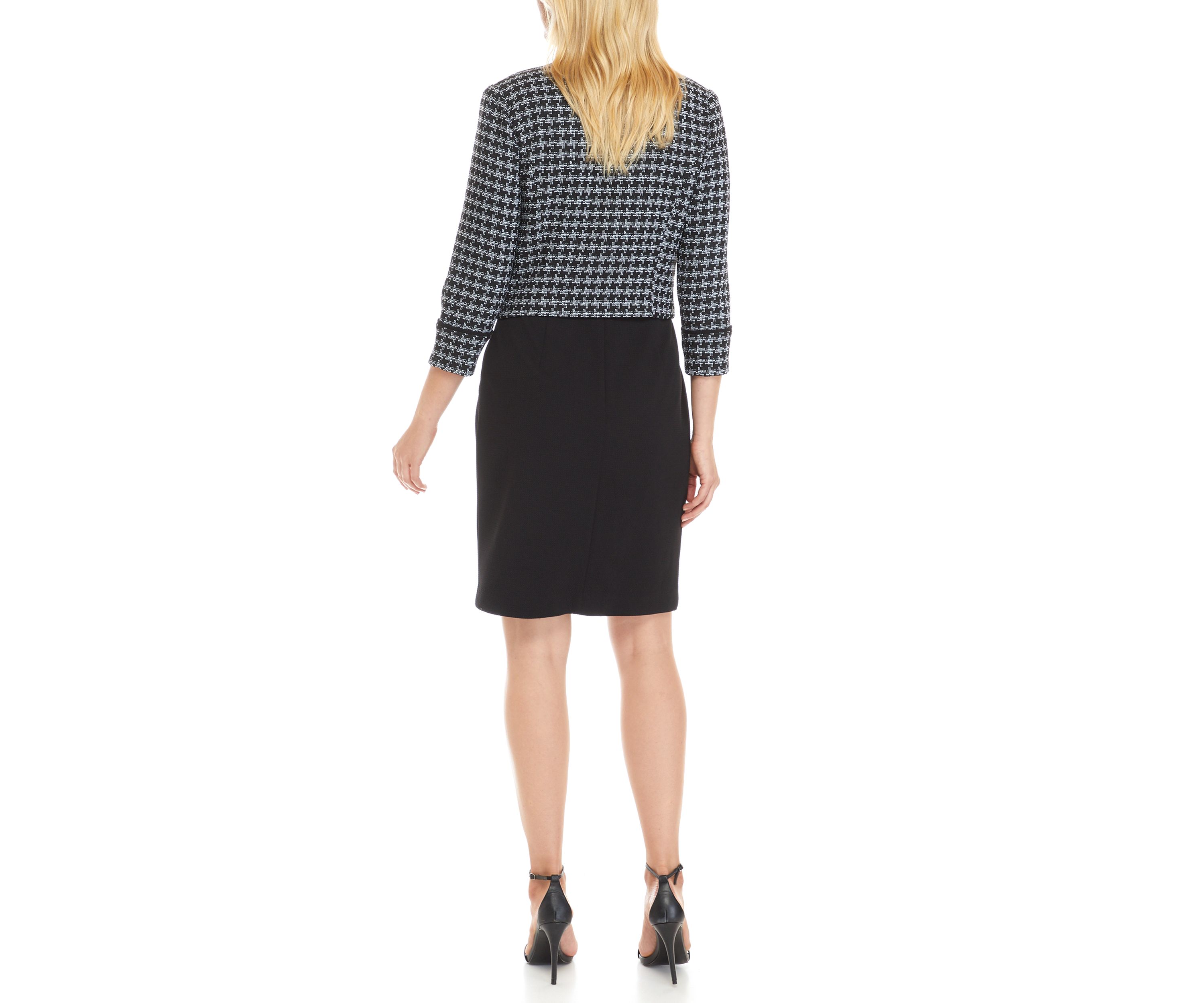 Womens Houndstooth Color Block Jacket Dress