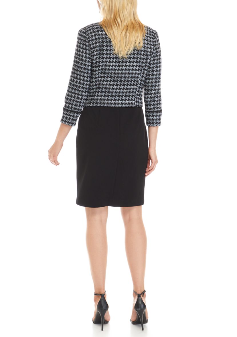 Womens Houndstooth Color Block Jacket Dress