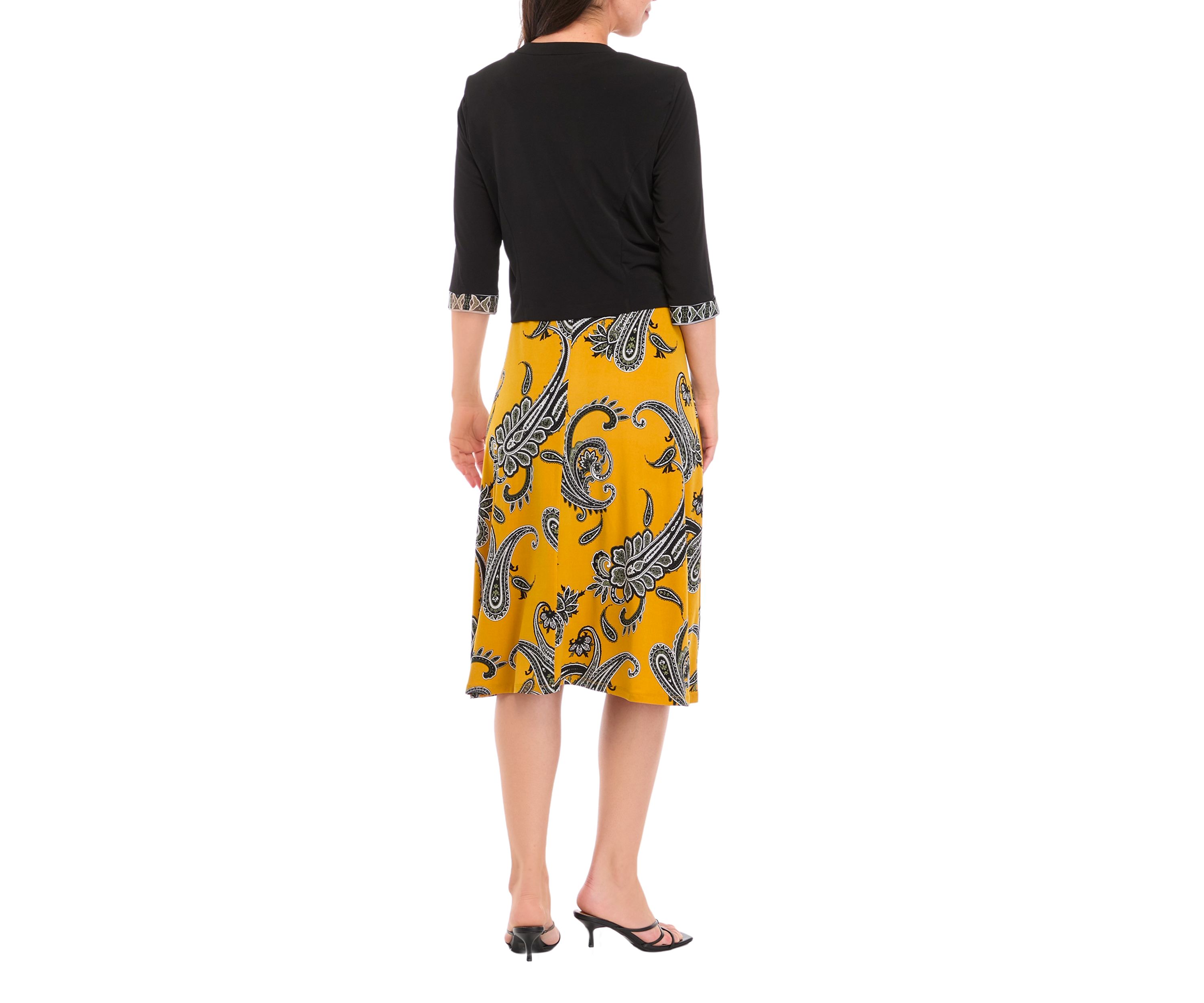 Womens 3/4 Sleeve Crew Neck Paisley Print Jacket Dress