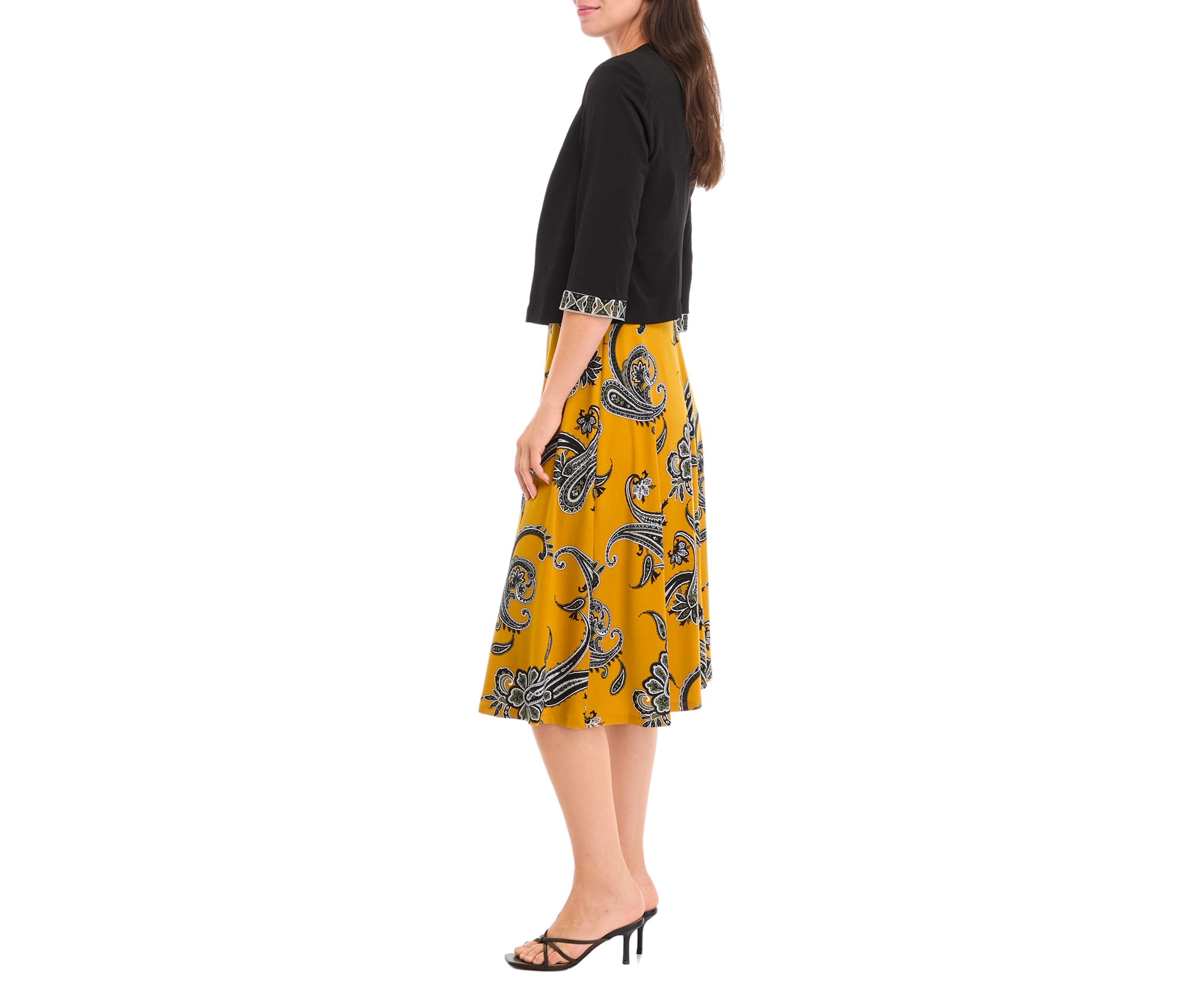 Womens 3/4 Sleeve Crew Neck Paisley Print Jacket Dress