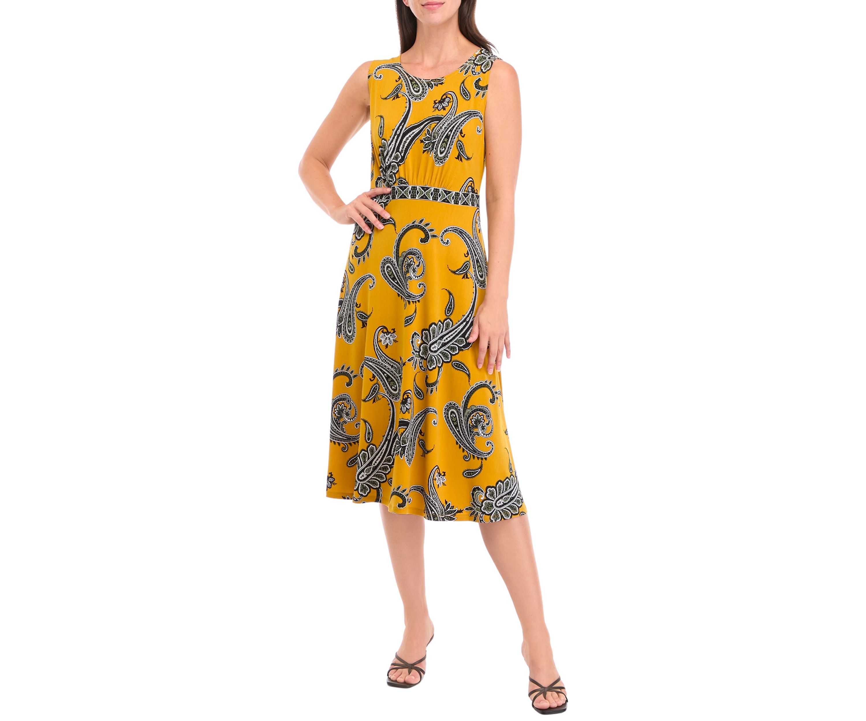 Womens 3/4 Sleeve Crew Neck Paisley Print Jacket Dress