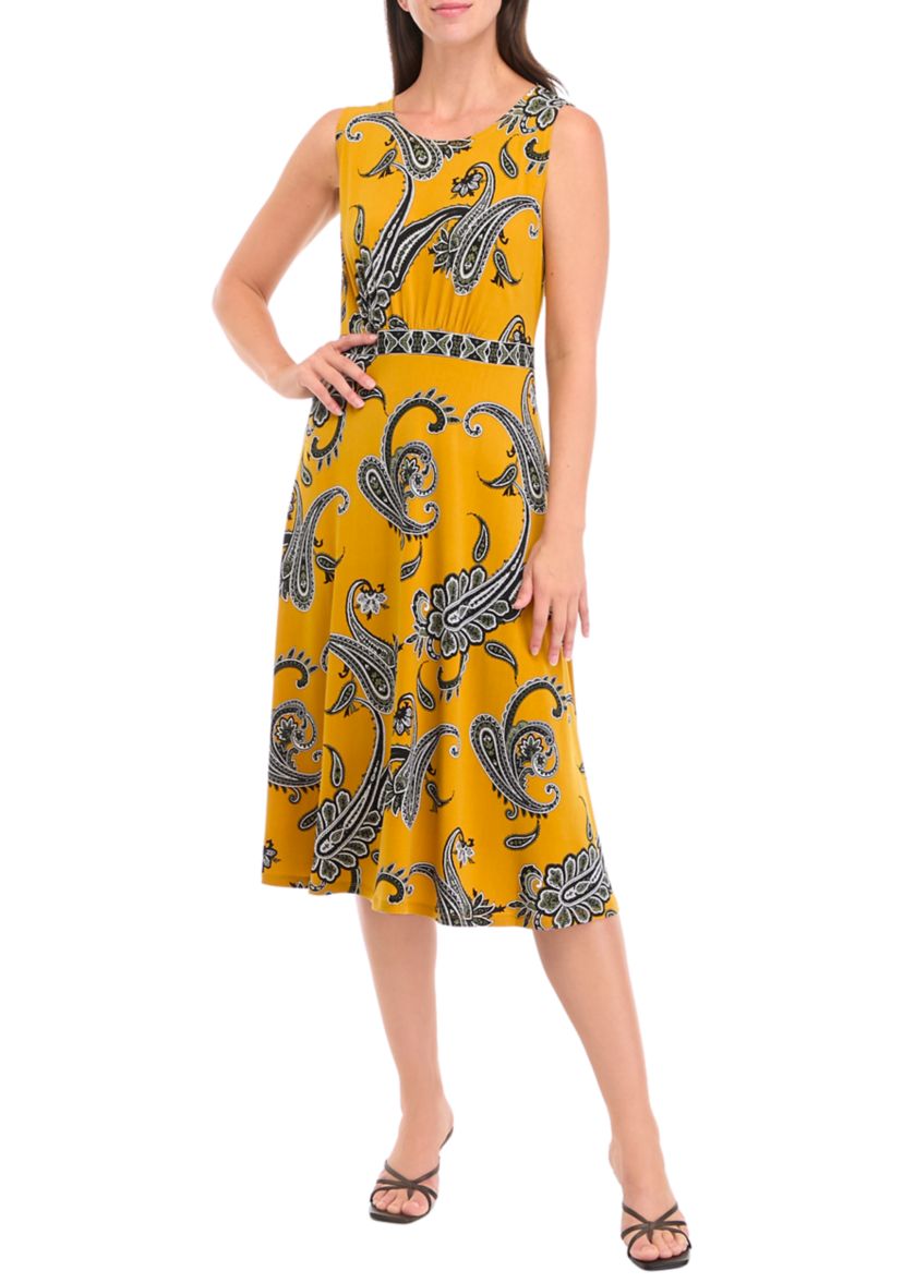 Womens 3/4 Sleeve Crew Neck Paisley Print Jacket Dress