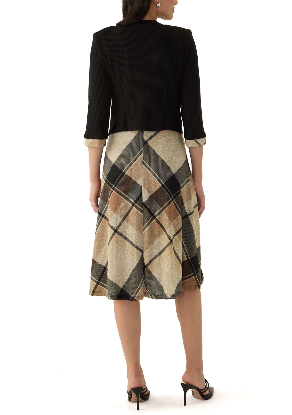 Womens Sleeveless Plaid Dress and 3/4 Sleeve Jacket 