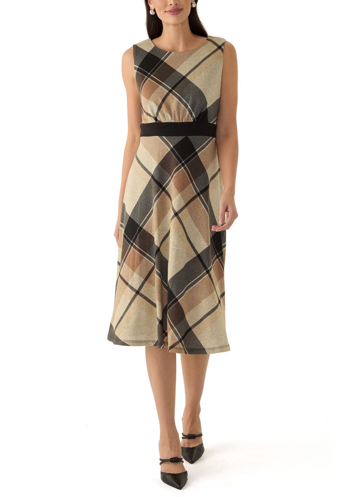 Womens Sleeveless Plaid Dress and 3/4 Sleeve Jacket 