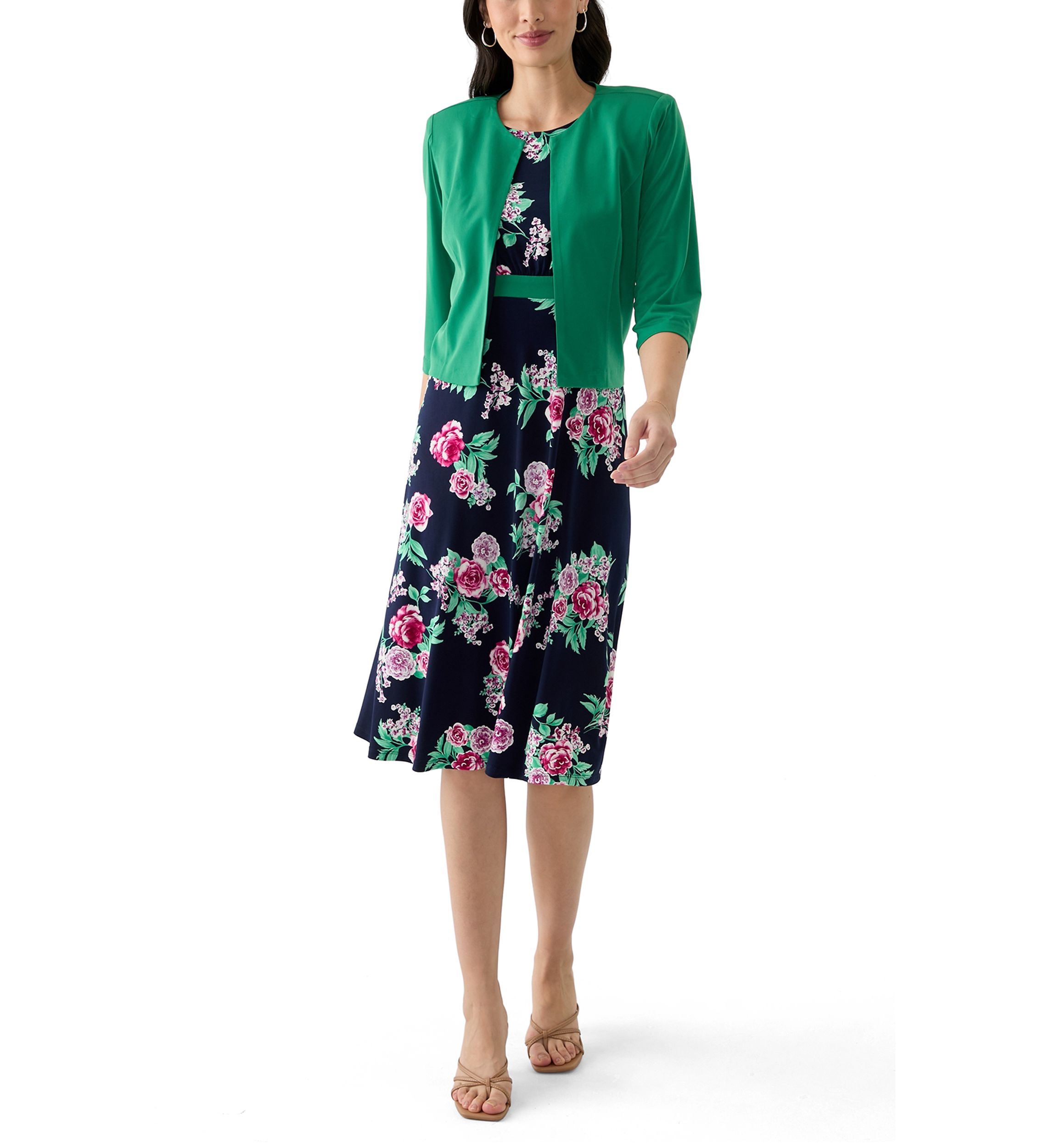 Womens Printed Crew Neck Jacket Dress