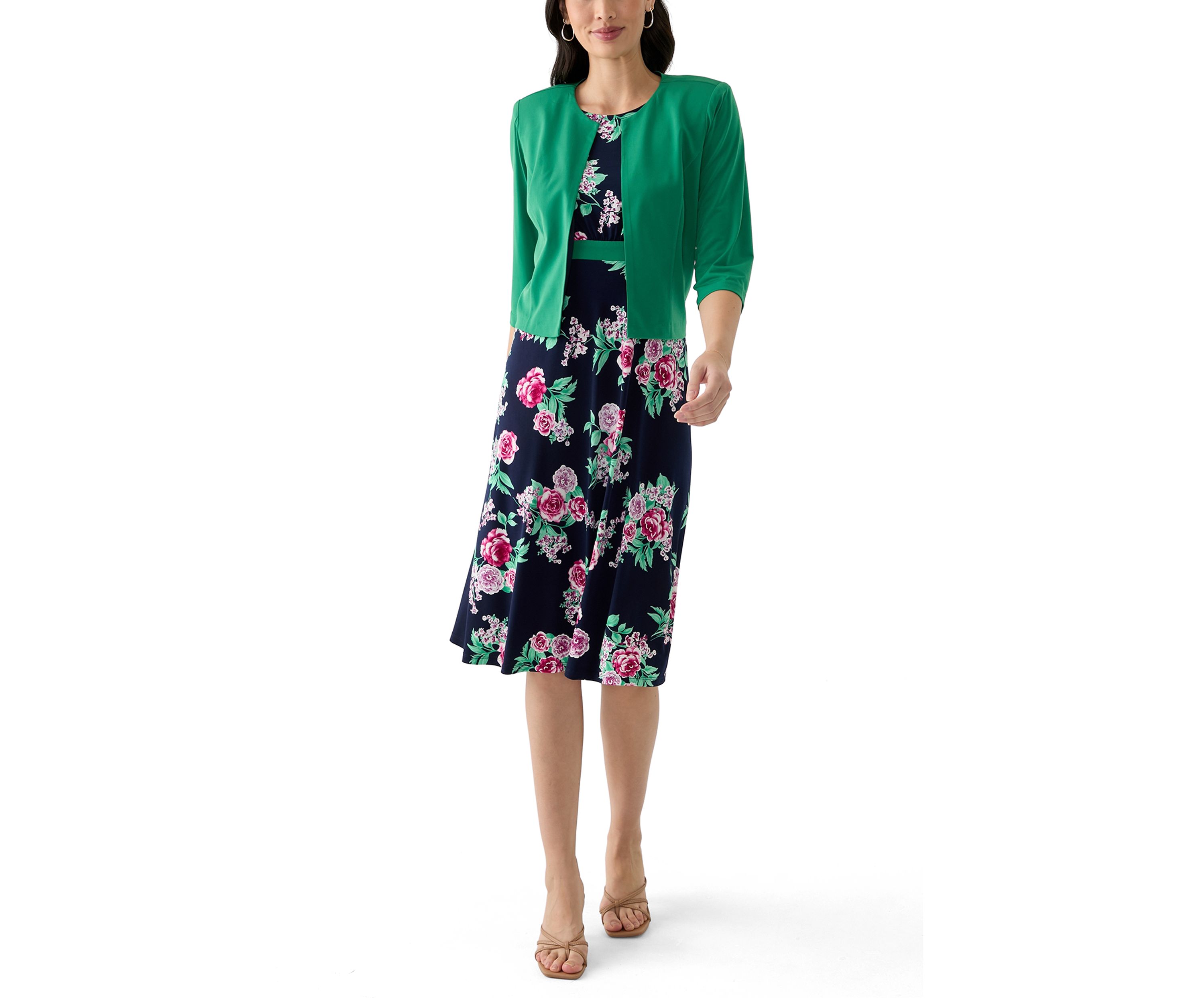 Womens Printed Crew Neck Jacket Dress
