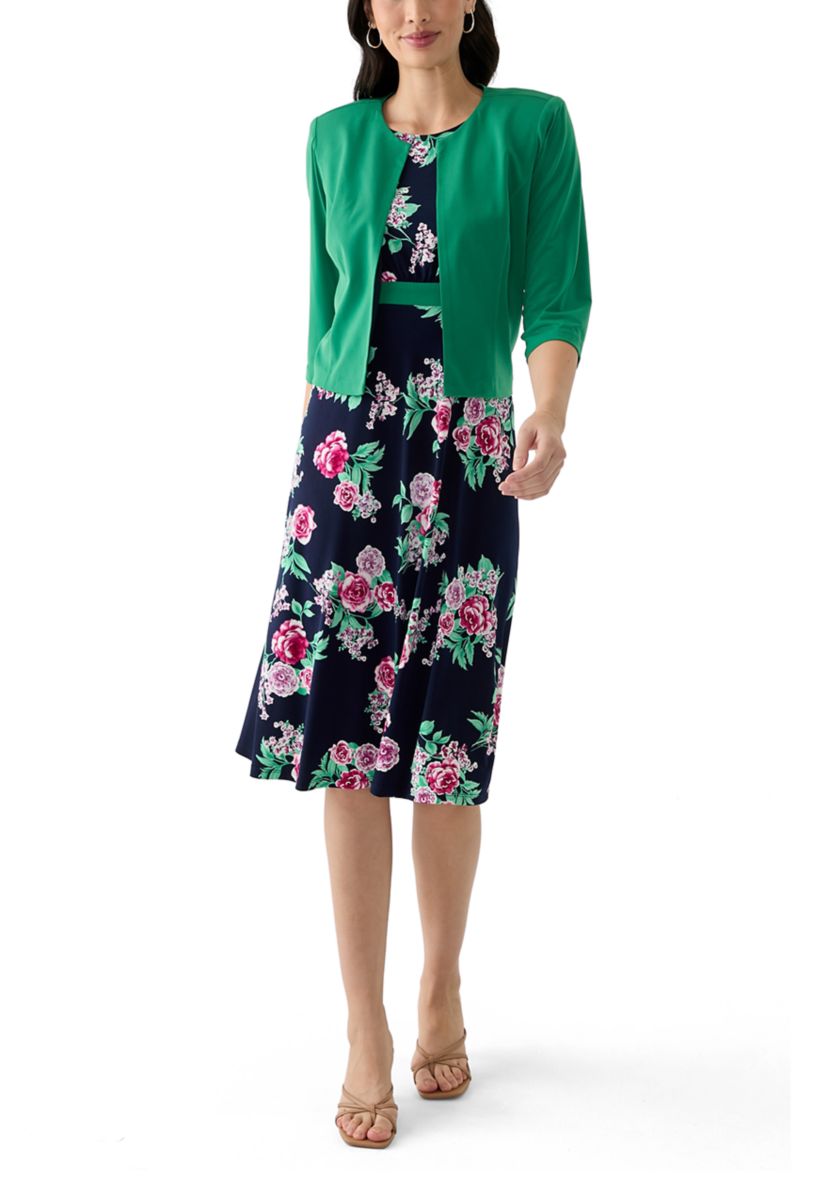 Womens Printed Crew Neck Jacket Dress