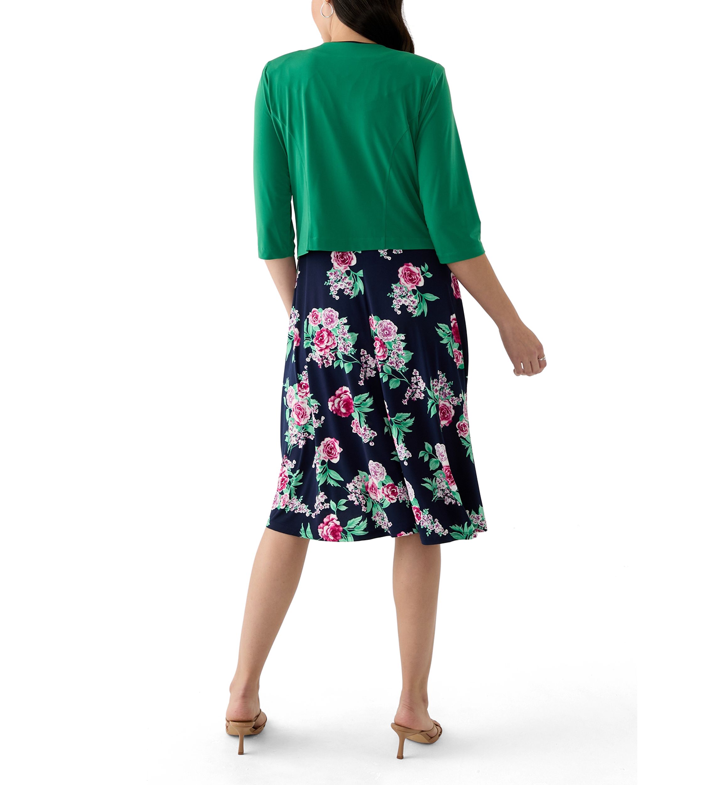 Womens Printed Crew Neck Jacket Dress