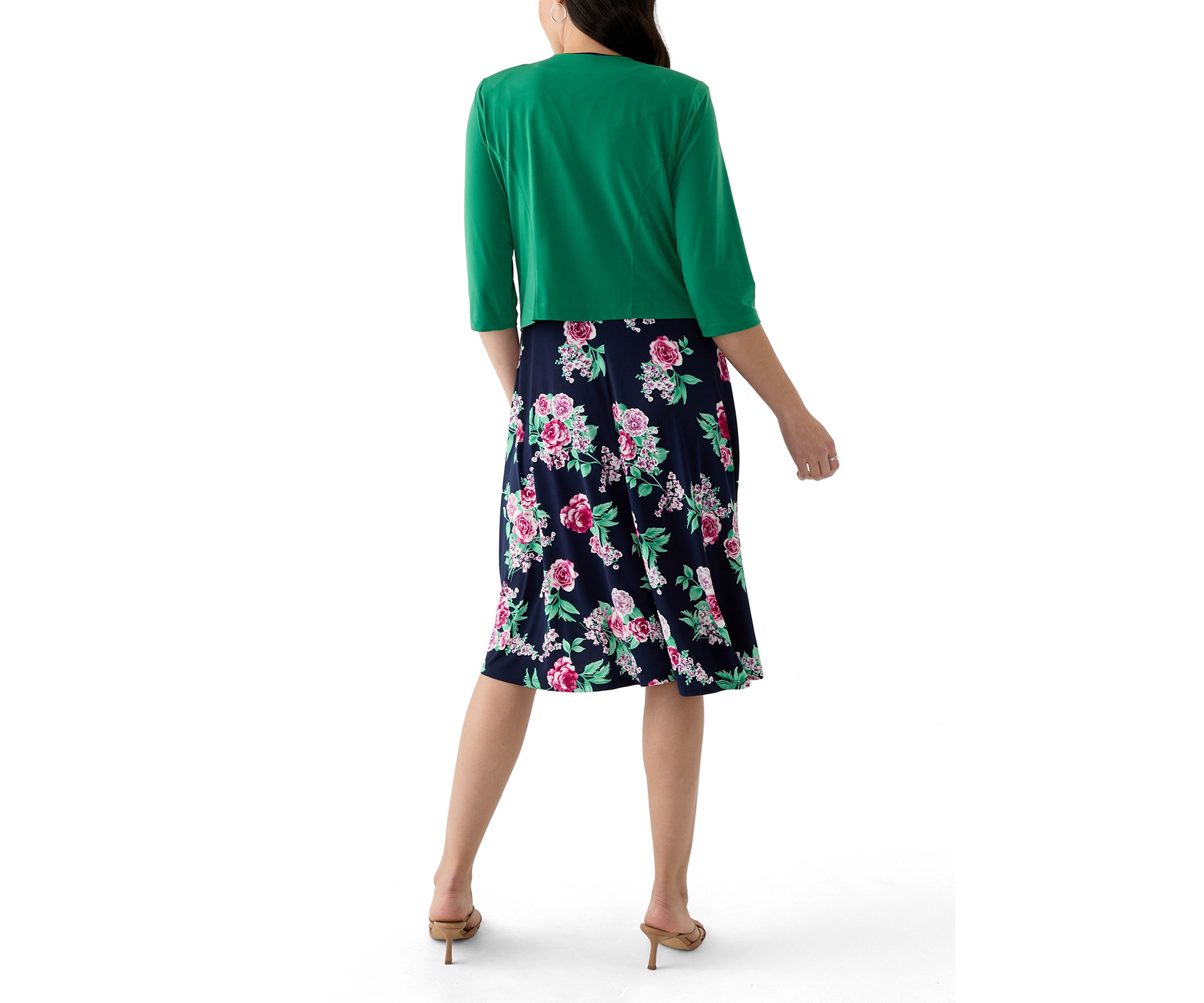 Womens Printed Crew Neck Jacket Dress