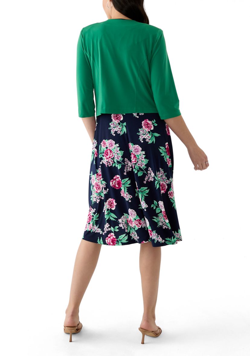 Womens Printed Crew Neck Jacket Dress