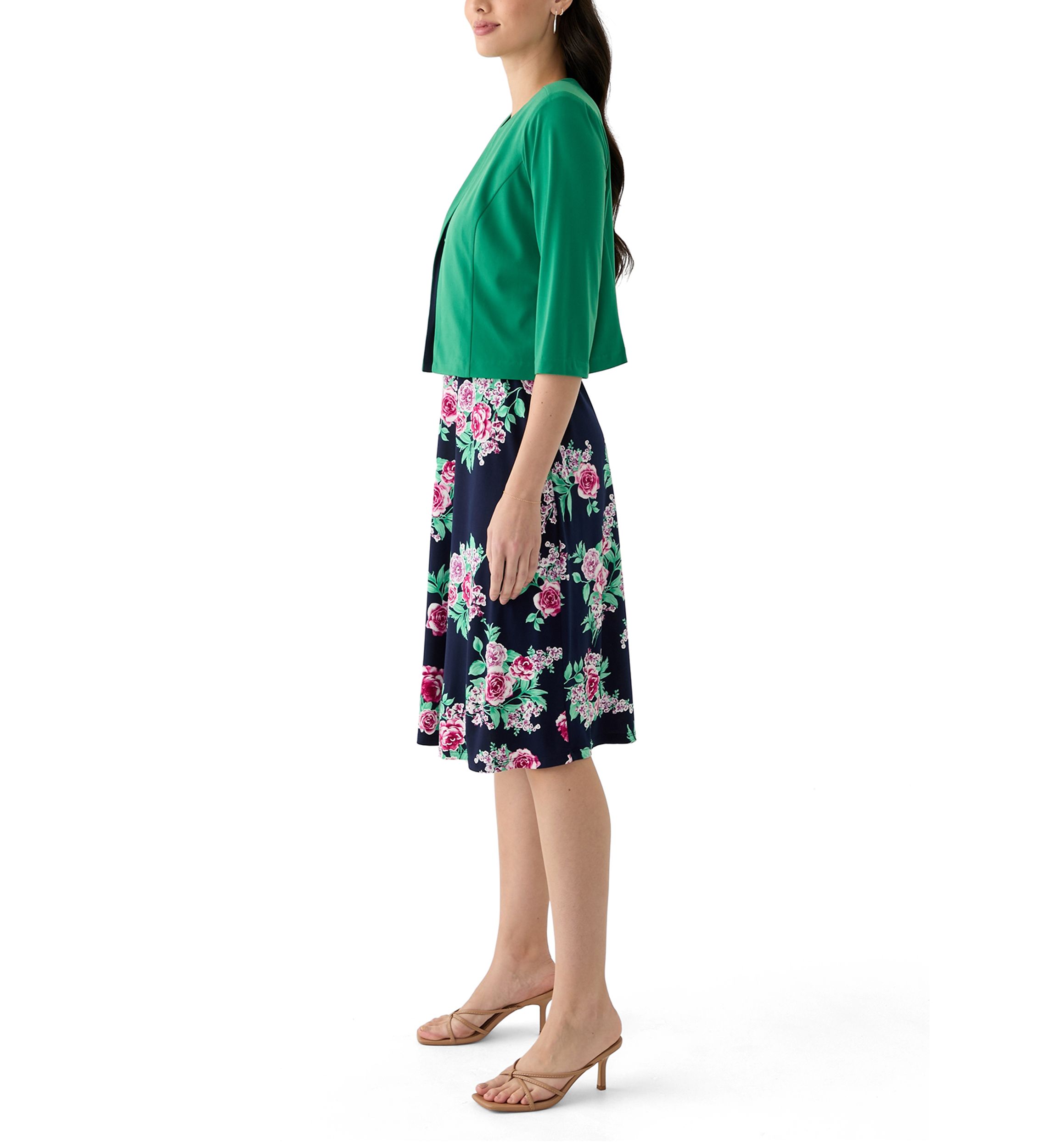 Womens Printed Crew Neck Jacket Dress