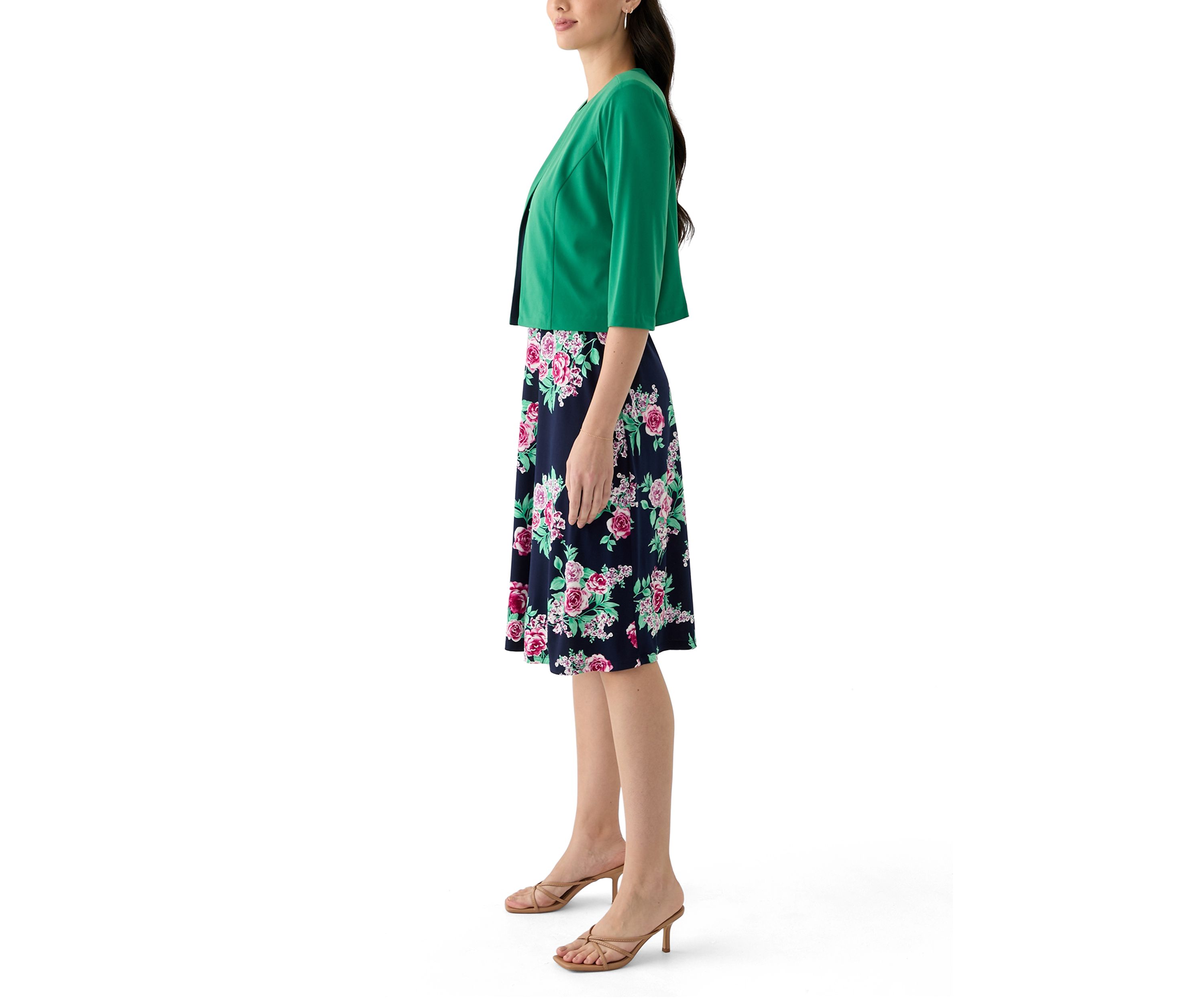 Womens Printed Crew Neck Jacket Dress
