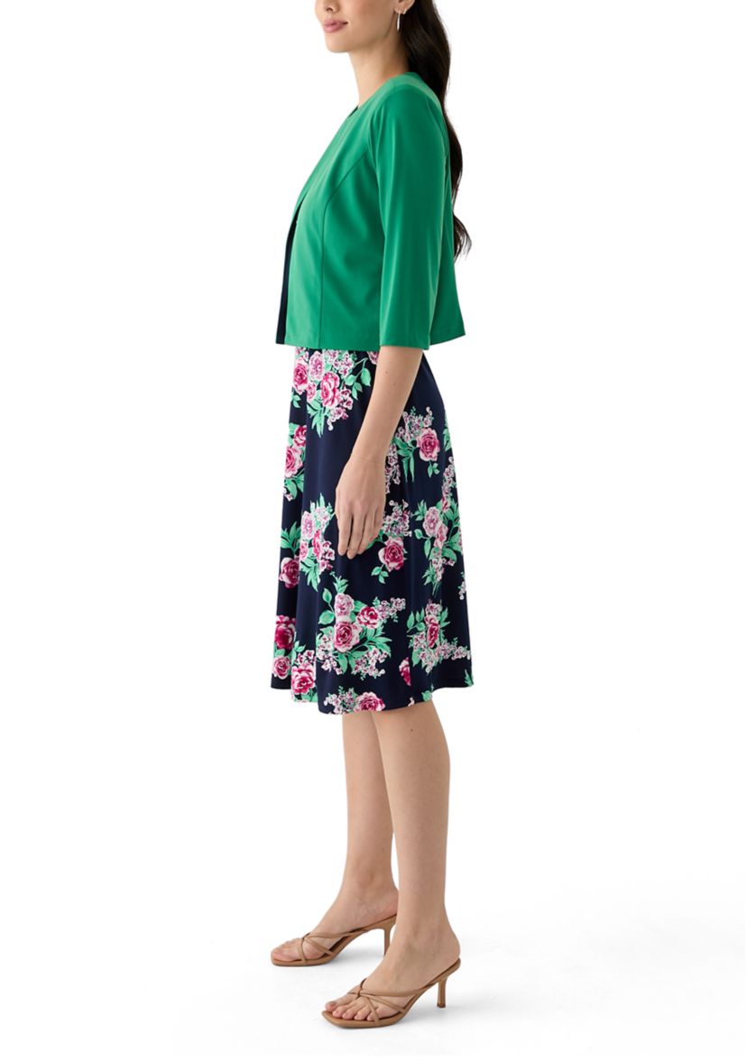 Womens Printed Crew Neck Jacket Dress