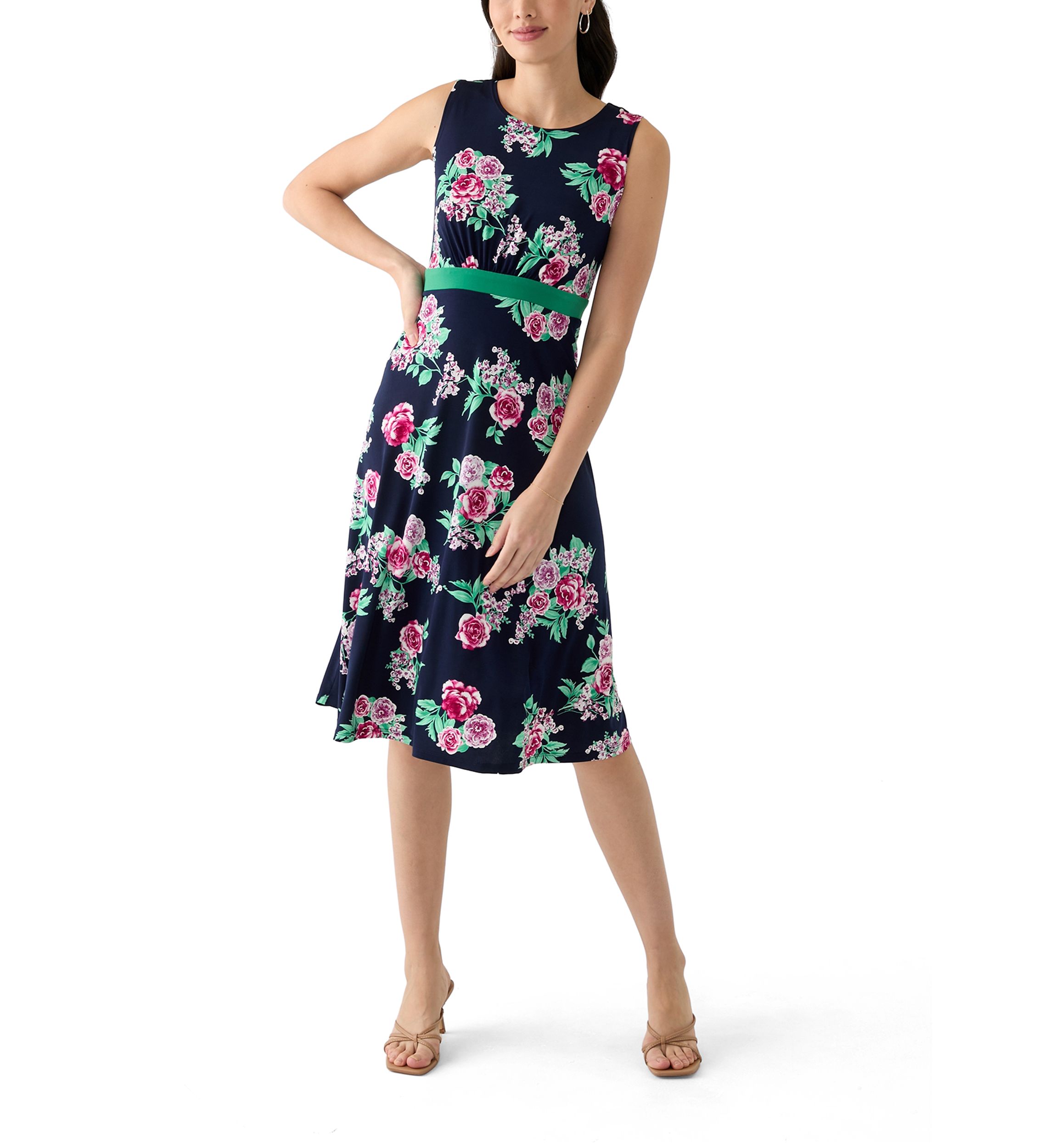 Womens Printed Crew Neck Jacket Dress