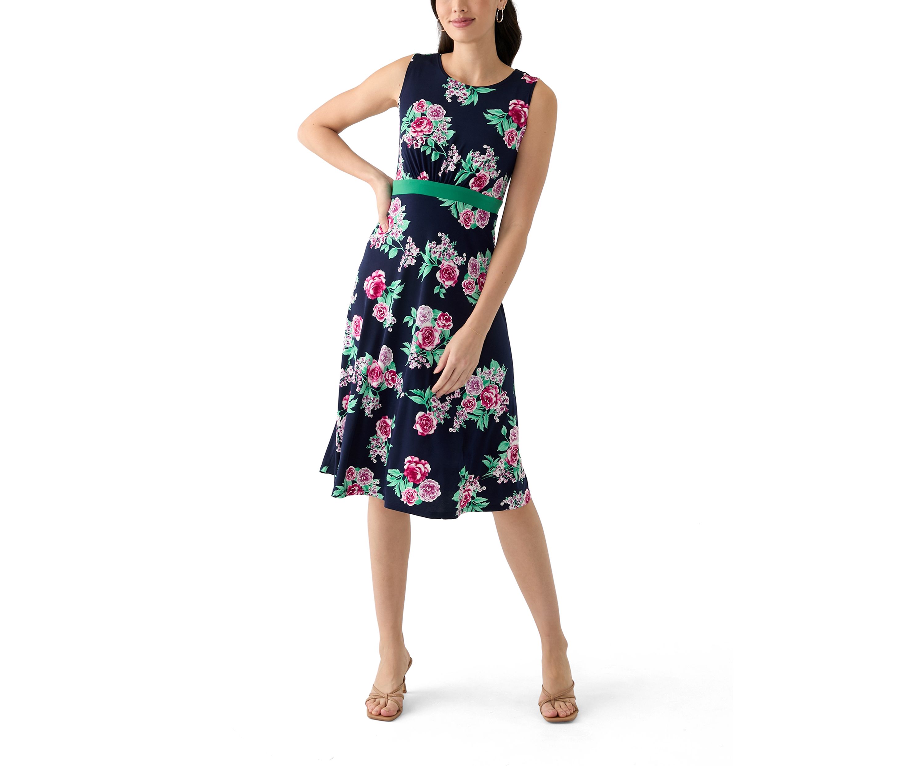 Womens Printed Crew Neck Jacket Dress
