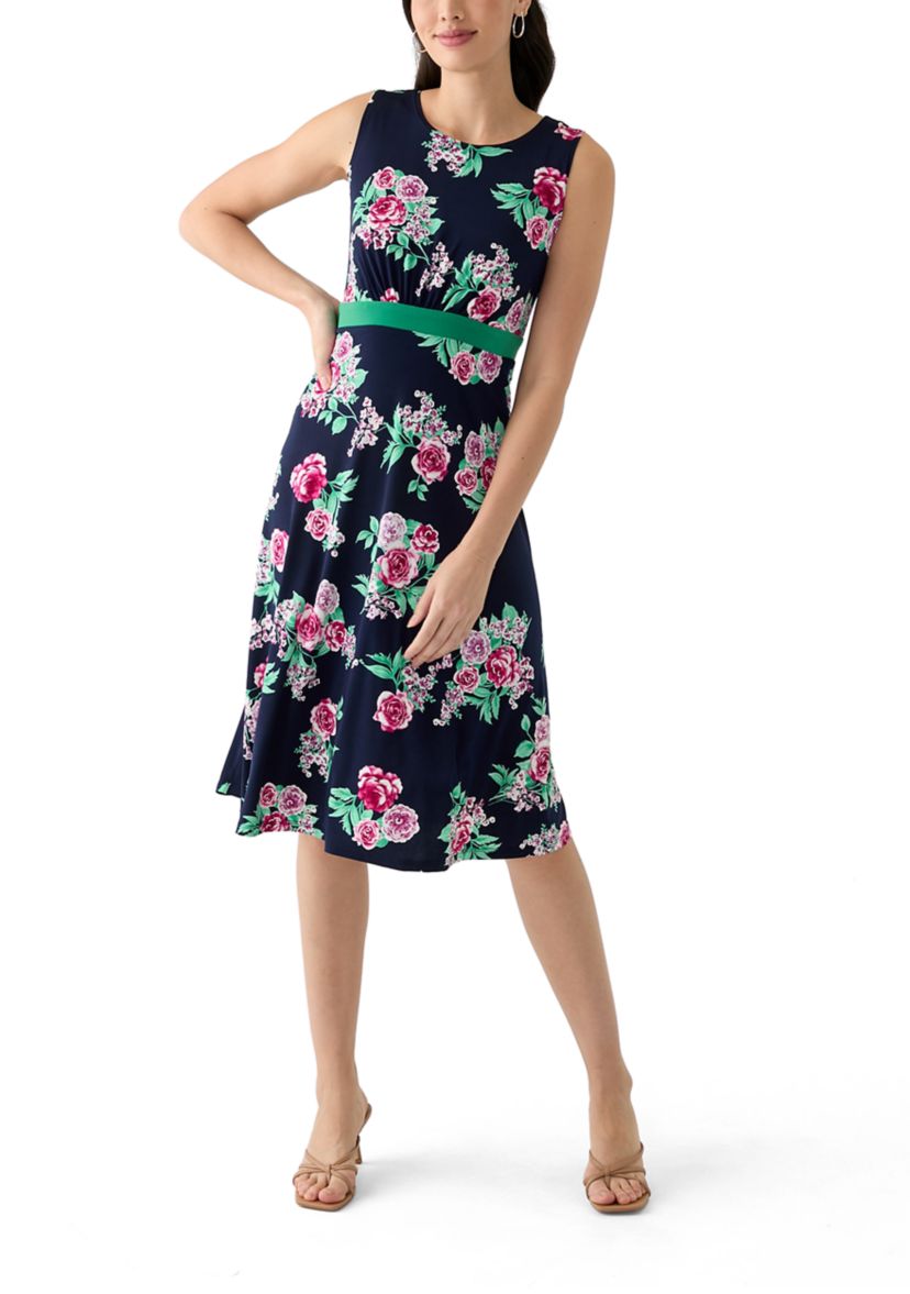 Womens Printed Crew Neck Jacket Dress