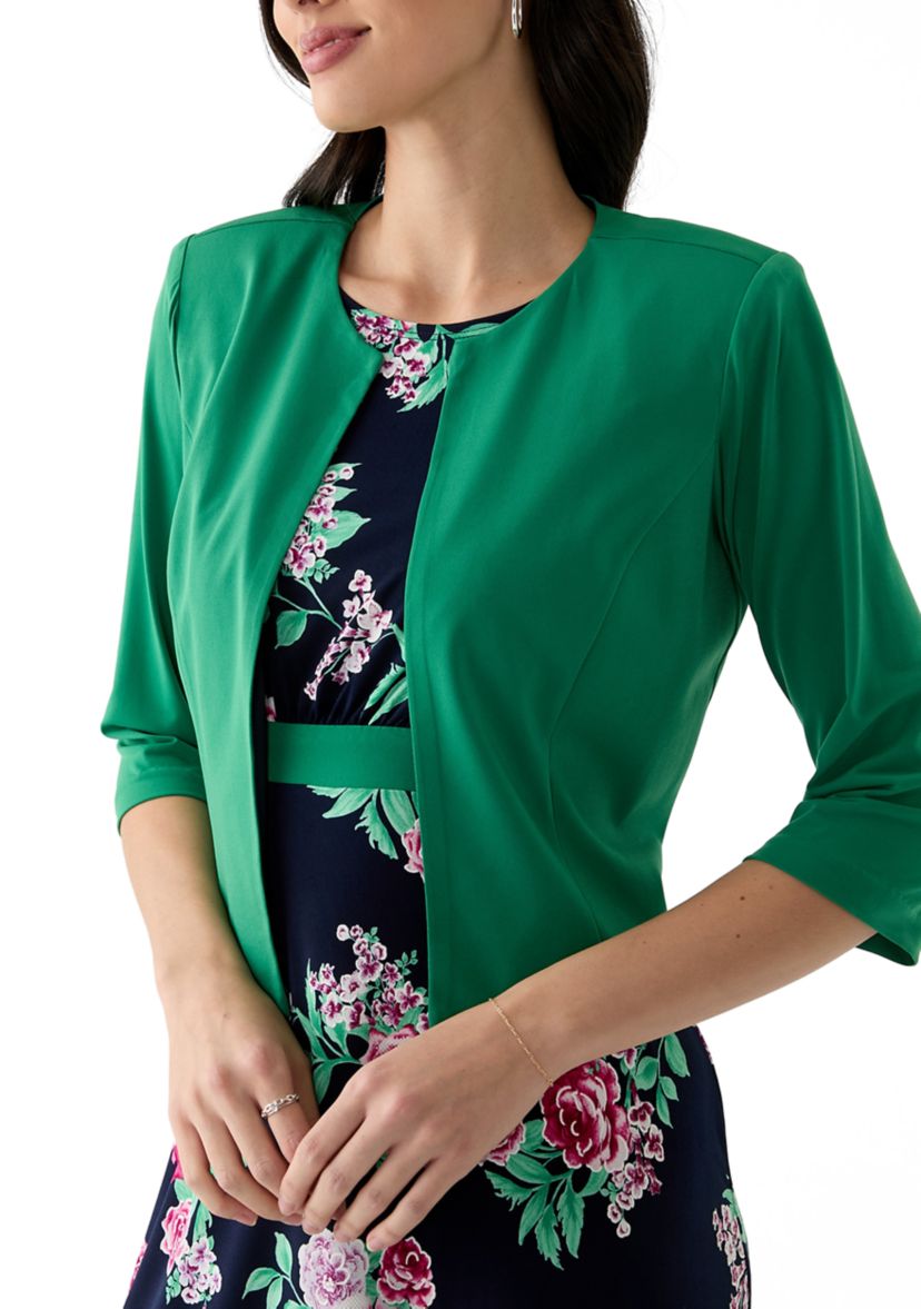 Womens Printed Crew Neck Jacket Dress