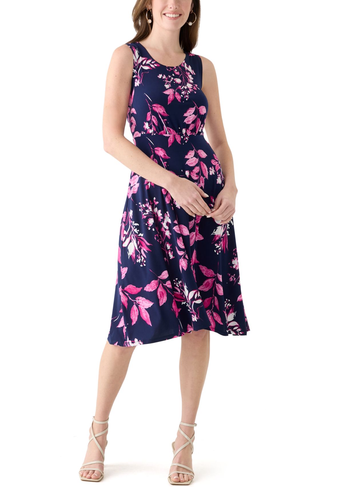 Womens 3/4 Sleeve Scoop Neck Floral Print Jacket Dress