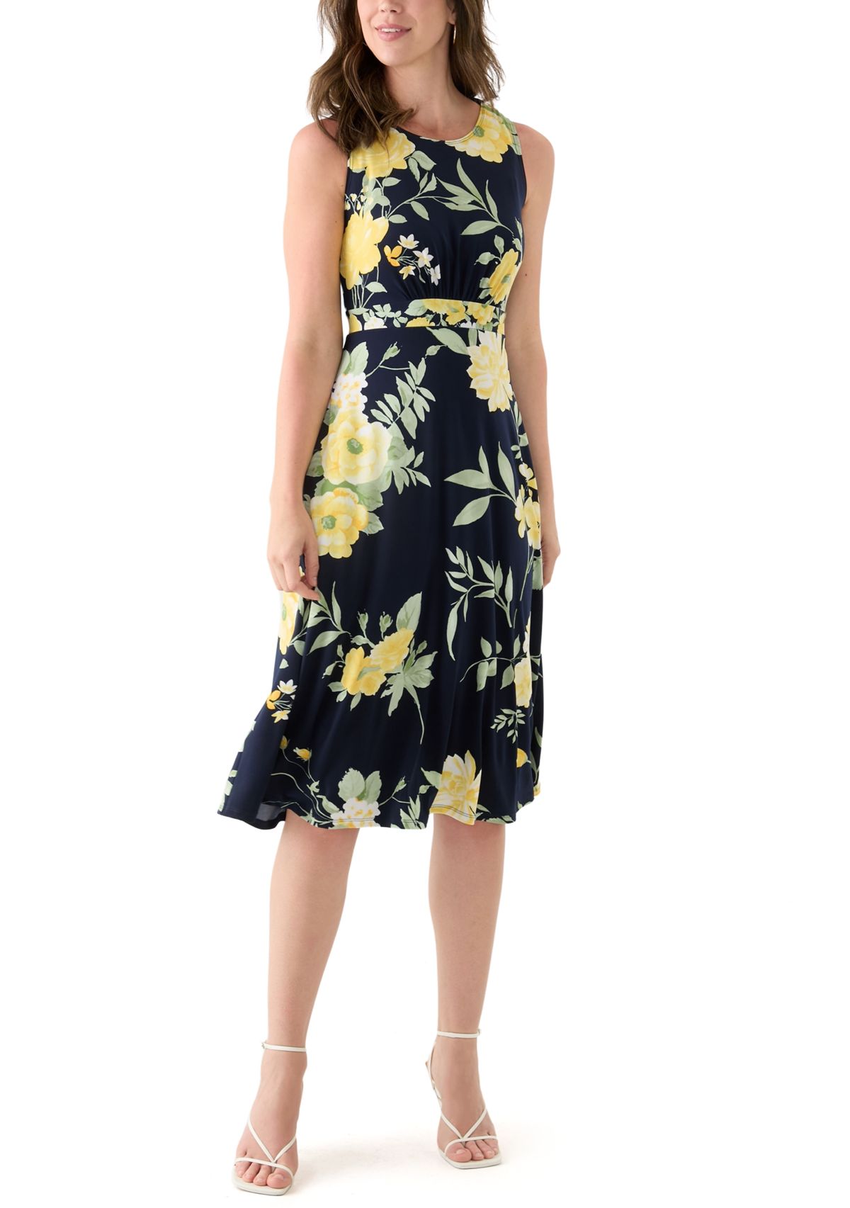 Womens 3/4 Sleeve Crew Neck Floral Print Jacket Dress