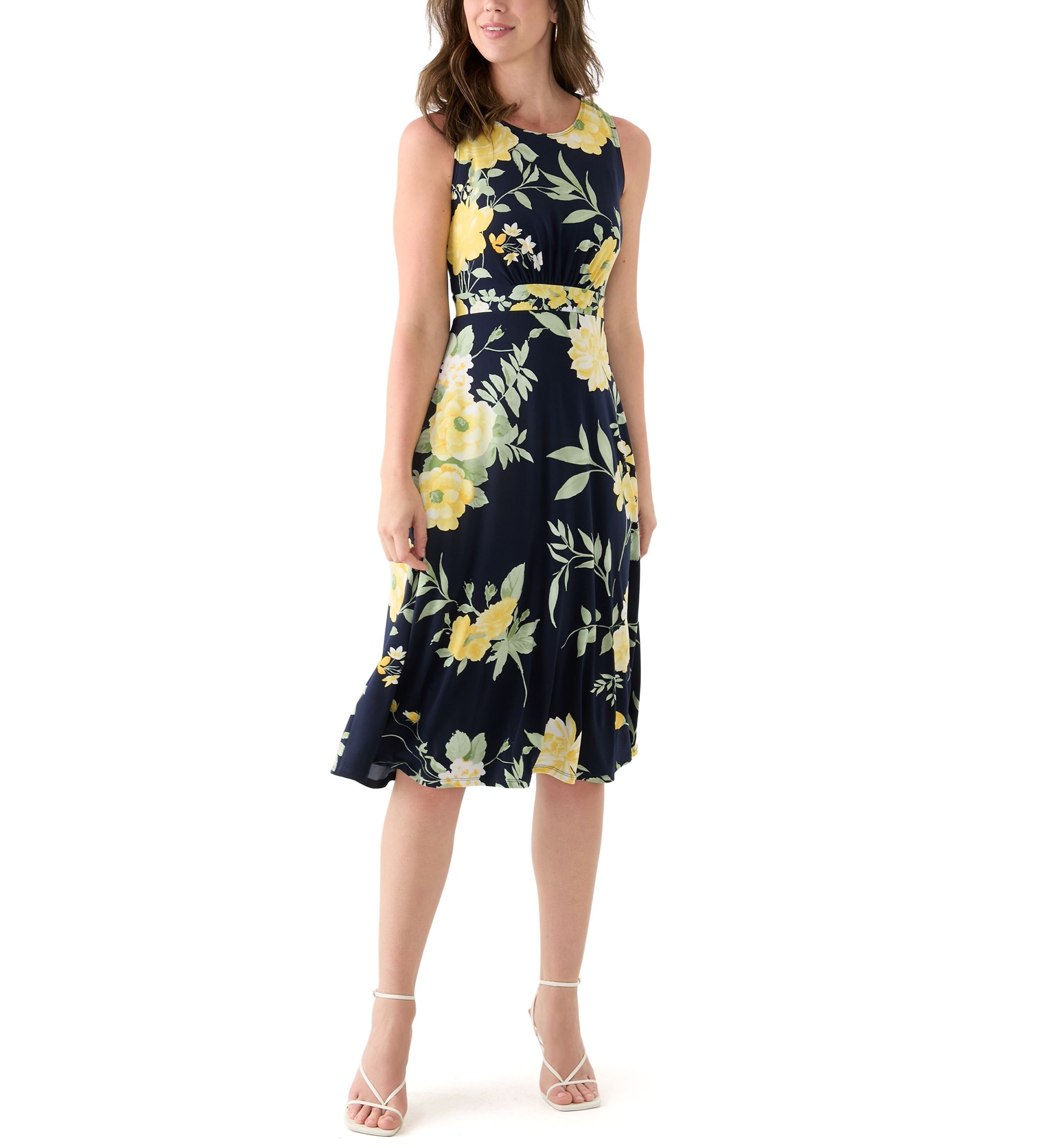Womens 3/4 Sleeve Crew Neck Floral Print Jacket Dress