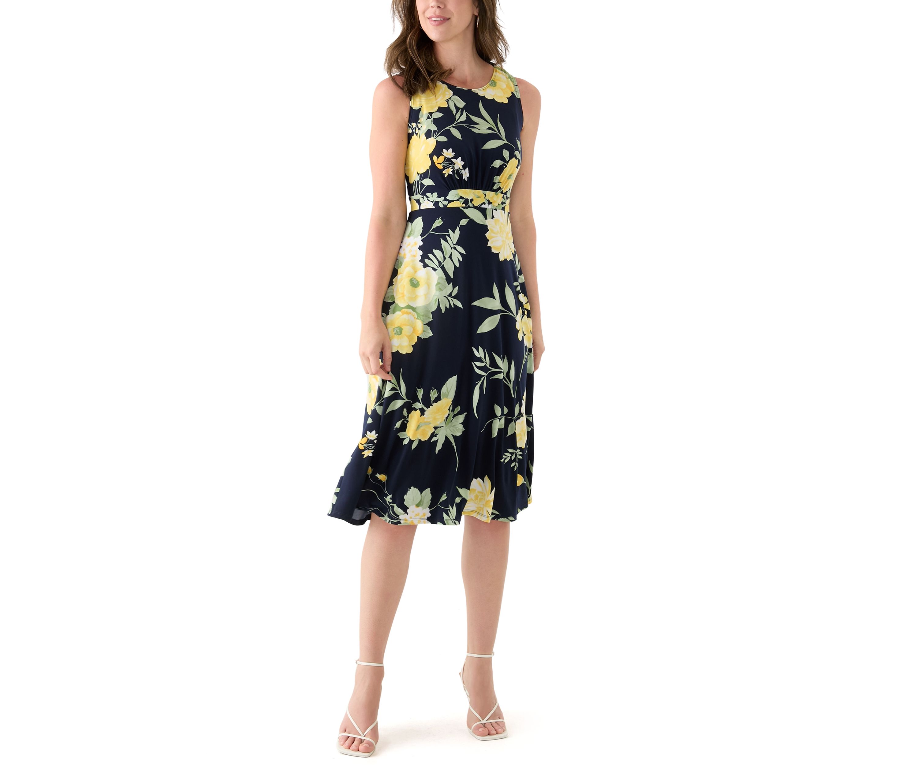 Womens 3/4 Sleeve Crew Neck Floral Print Jacket Dress