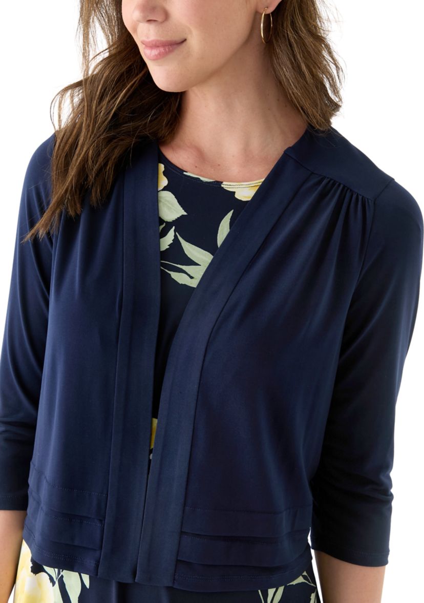 Womens 3/4 Sleeve Crew Neck Floral Print Jacket Dress