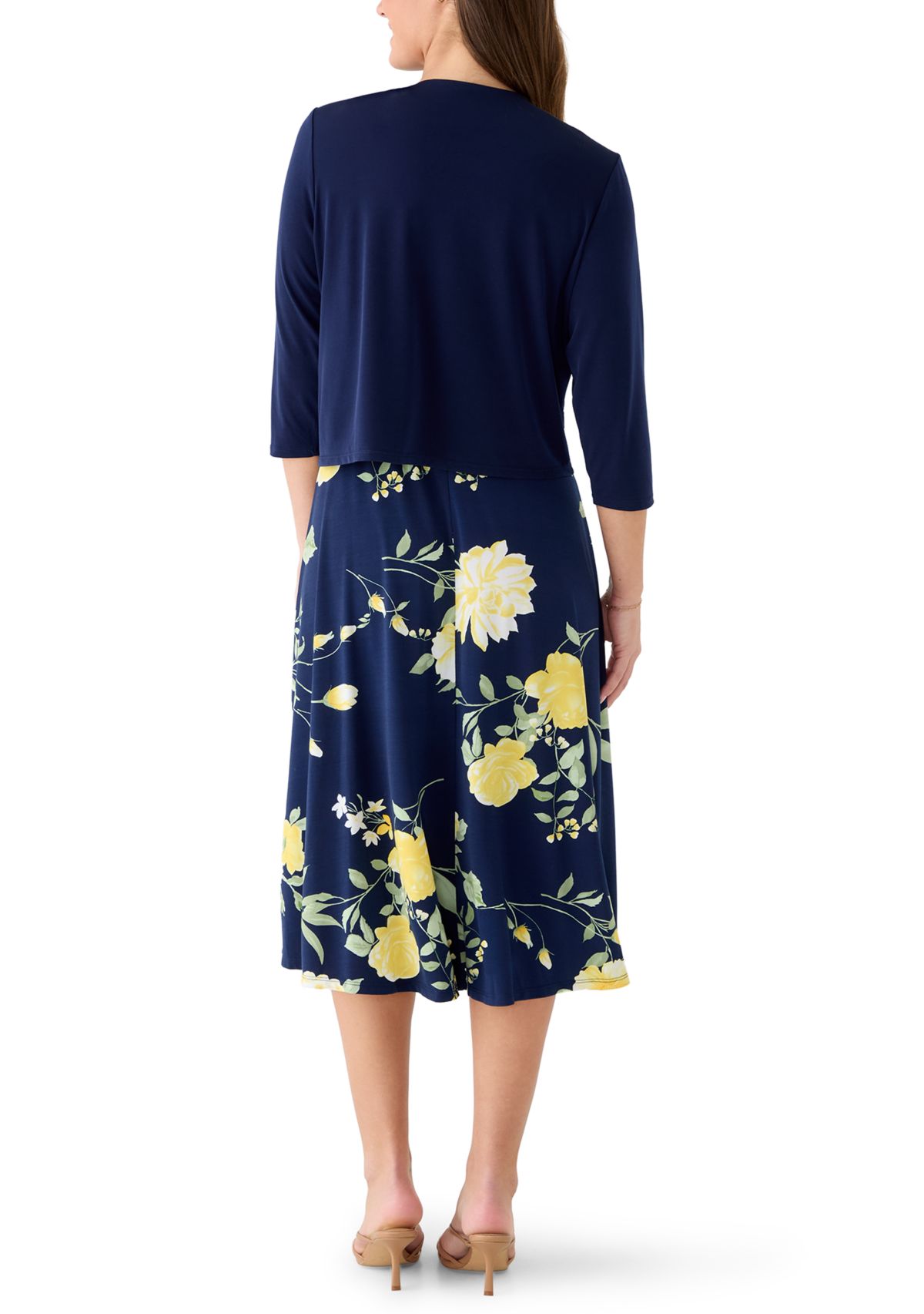 Womens Three-Quarter Sleeve Floral Jacket Dress