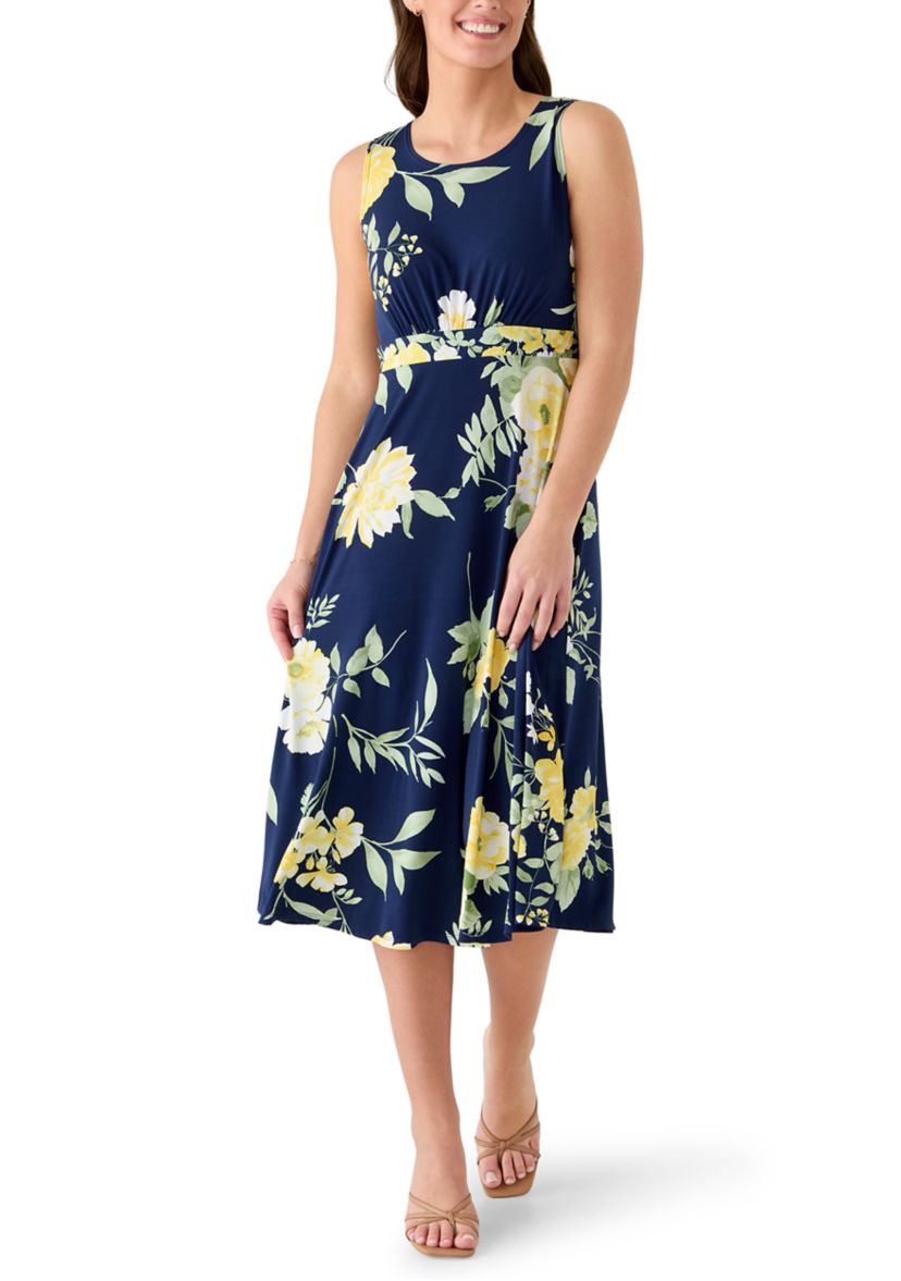 Womens Three-Quarter Sleeve Floral Jacket Dress