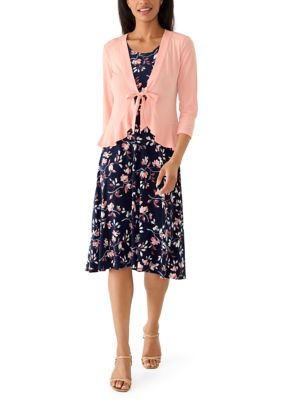 Sandra Darren Women's Floral Dress and Jacket Set, Navy Blue, Medium