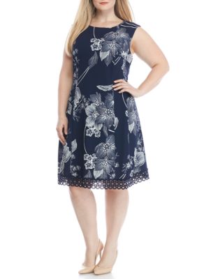 Sandra Darren Plus Size Floral Print Fit and Flare Dress | belk